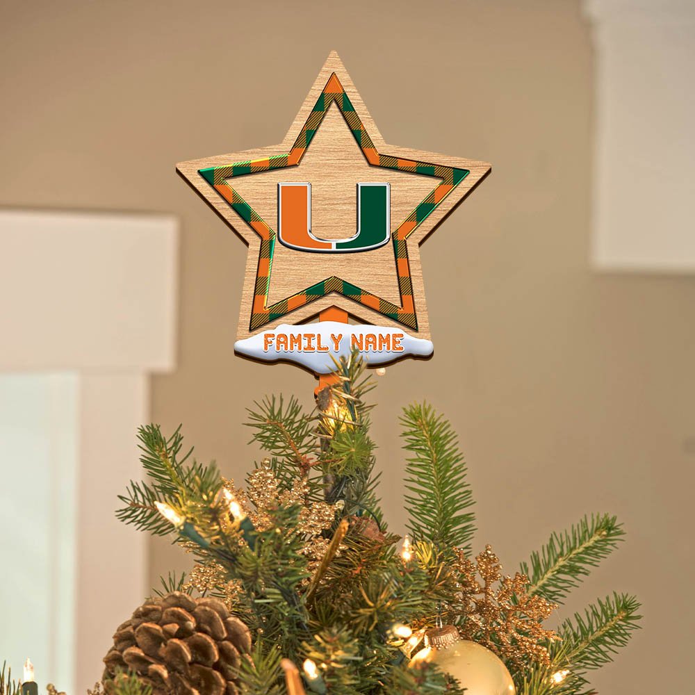 Miami Hurricanes Tree Topper 2024 Version Personalized Your Name, Football Team Tree Topper, Christmas Gifts, Christmas Tree Decor ETHY-53129