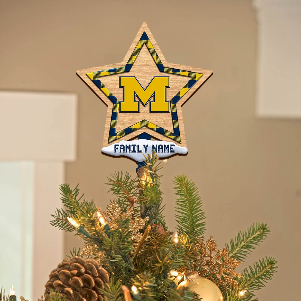 Michigan Wolverines Tree Topper 2024 Version Personalized Your Name, Football Team Tree Topper, Christmas Gifts, Christmas Tree Decor ETHY-53129