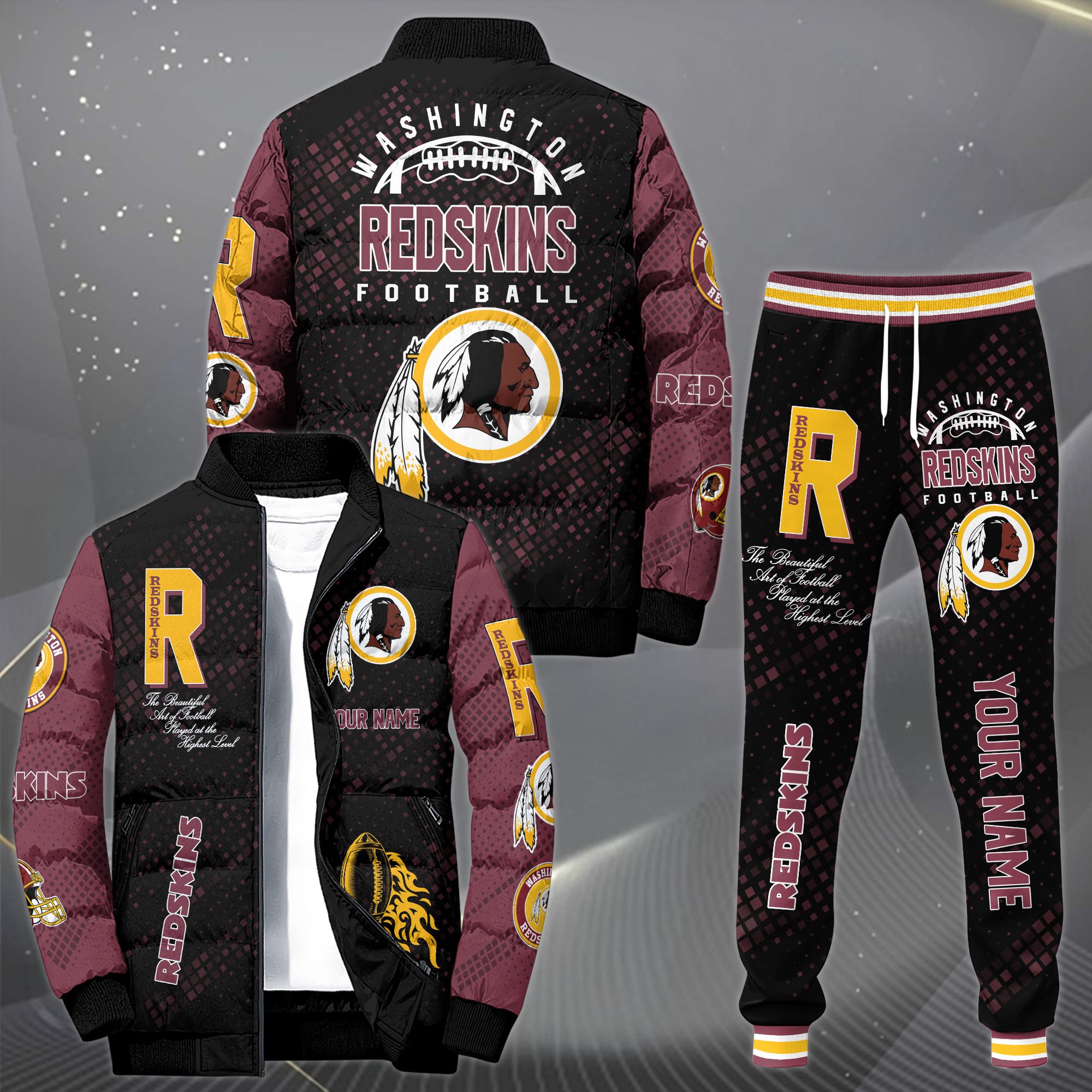 Washington Redskins Puffer Jacket And Sweatpants Custom Your Name 2024 version, Sport Jacket, FootBall Fan Gifts EHIVM-62602