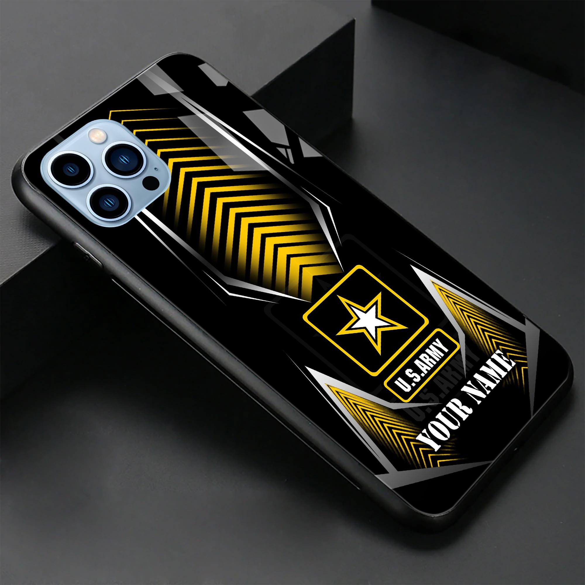 US ARMY Veteran Phone Case Custom Your Name, US Military Glass Phone Case, Gifts for Father, Gifts For Veteran ETRG-37891