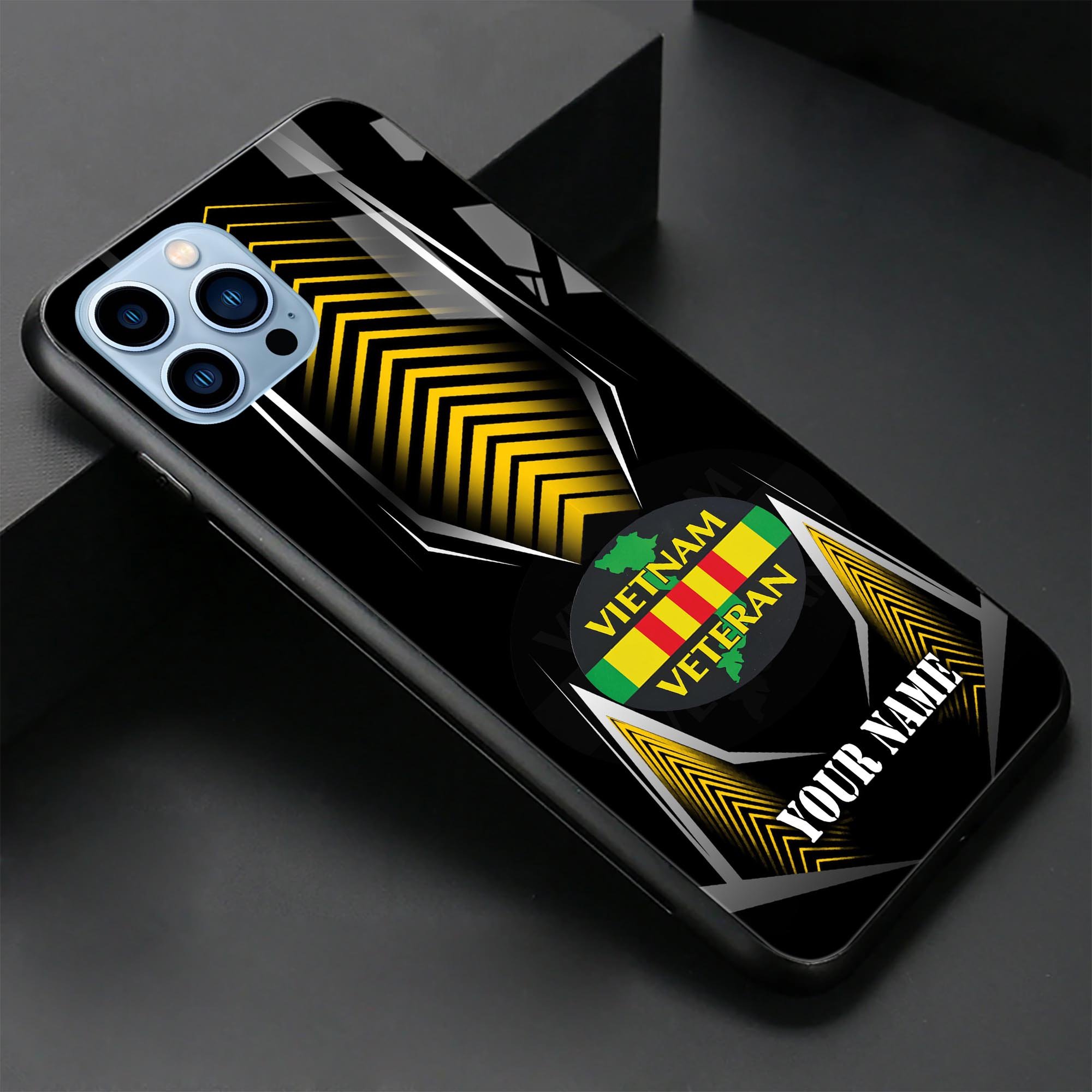 VIETNAM VETERAN Veteran Phone Case Custom Your Name, US Military Glass Phone Case, Gifts for Father, Gifts For Veteran ETRG-37891