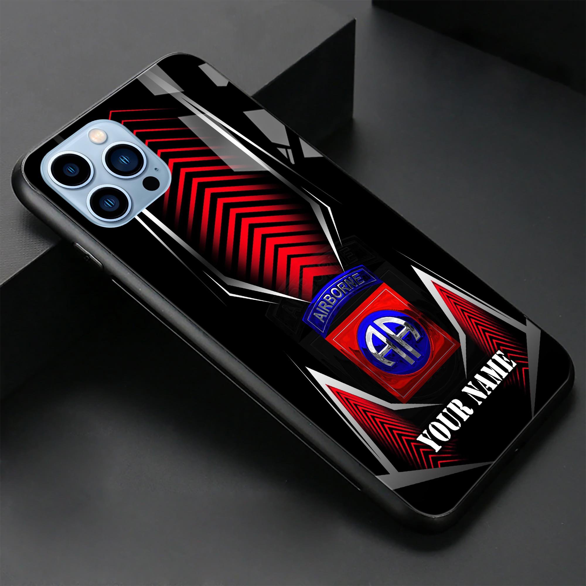 82nd Airborne Veteran Phone Case Custom Your Name, US Military Glass Phone Case, Gifts for Father, Gifts For Veteran ETRG-37891