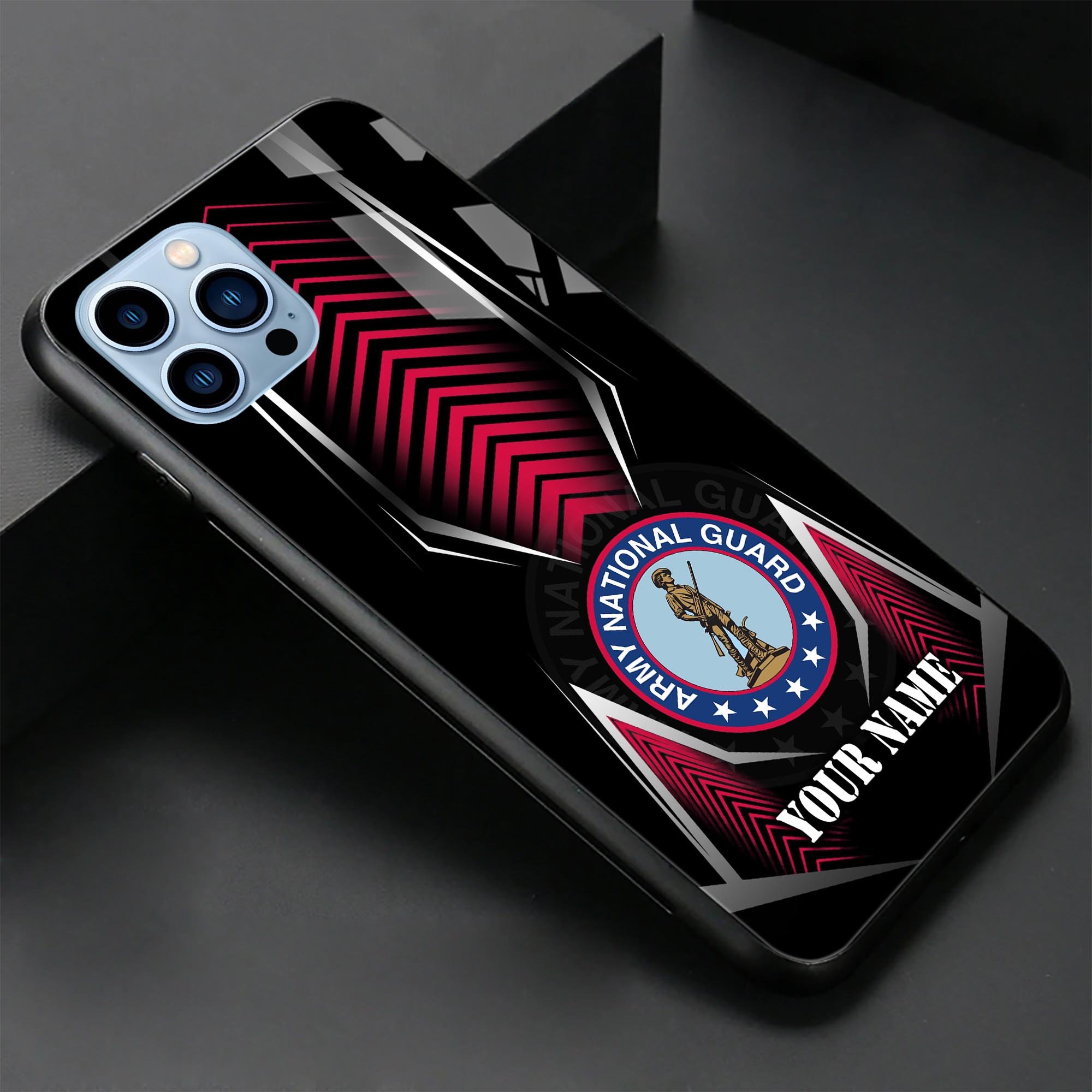 US National Guard Veteran Phone Case Custom Your Name, US Military Glass Phone Case, Gifts for Father, Gifts For Veteran ETRG-37891