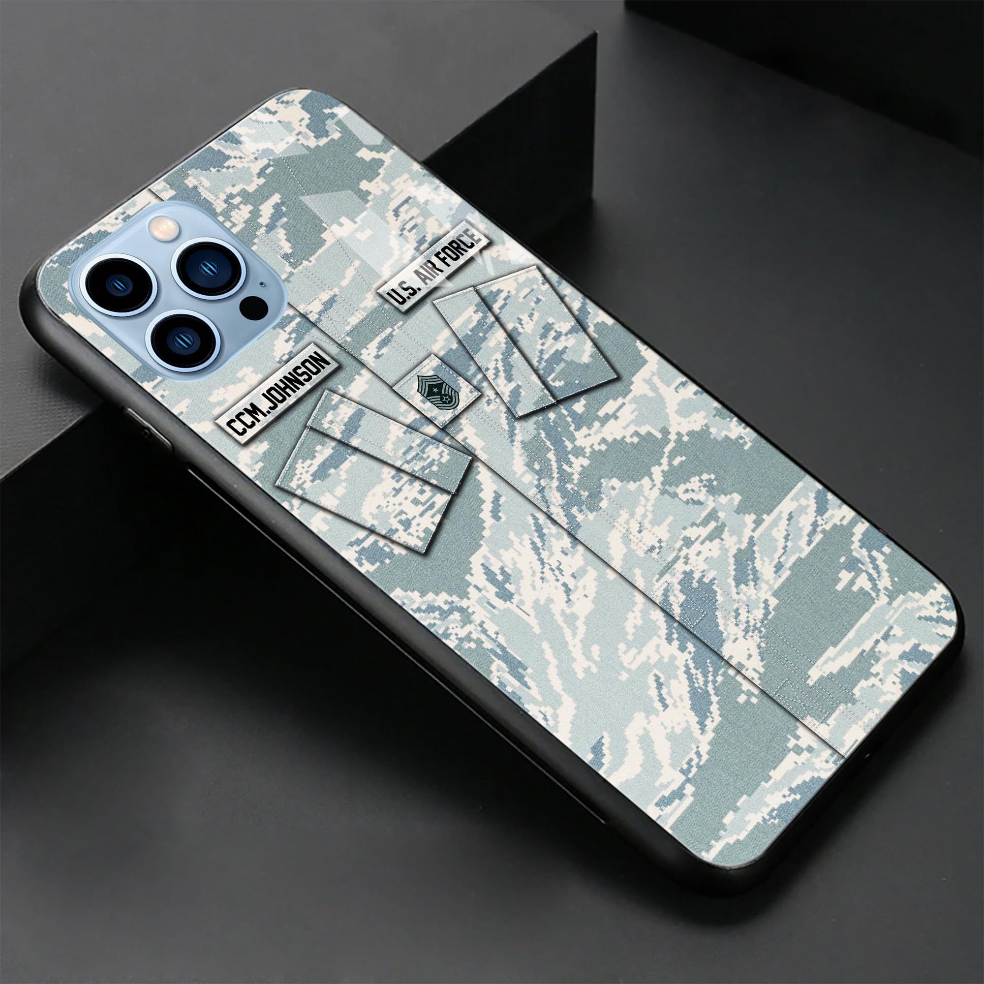 US AIR FORCE Veteran Military Phone Case Custom Name And Rank, US Military Glass Phone Case, Gifts For Veteran ETRG-37893