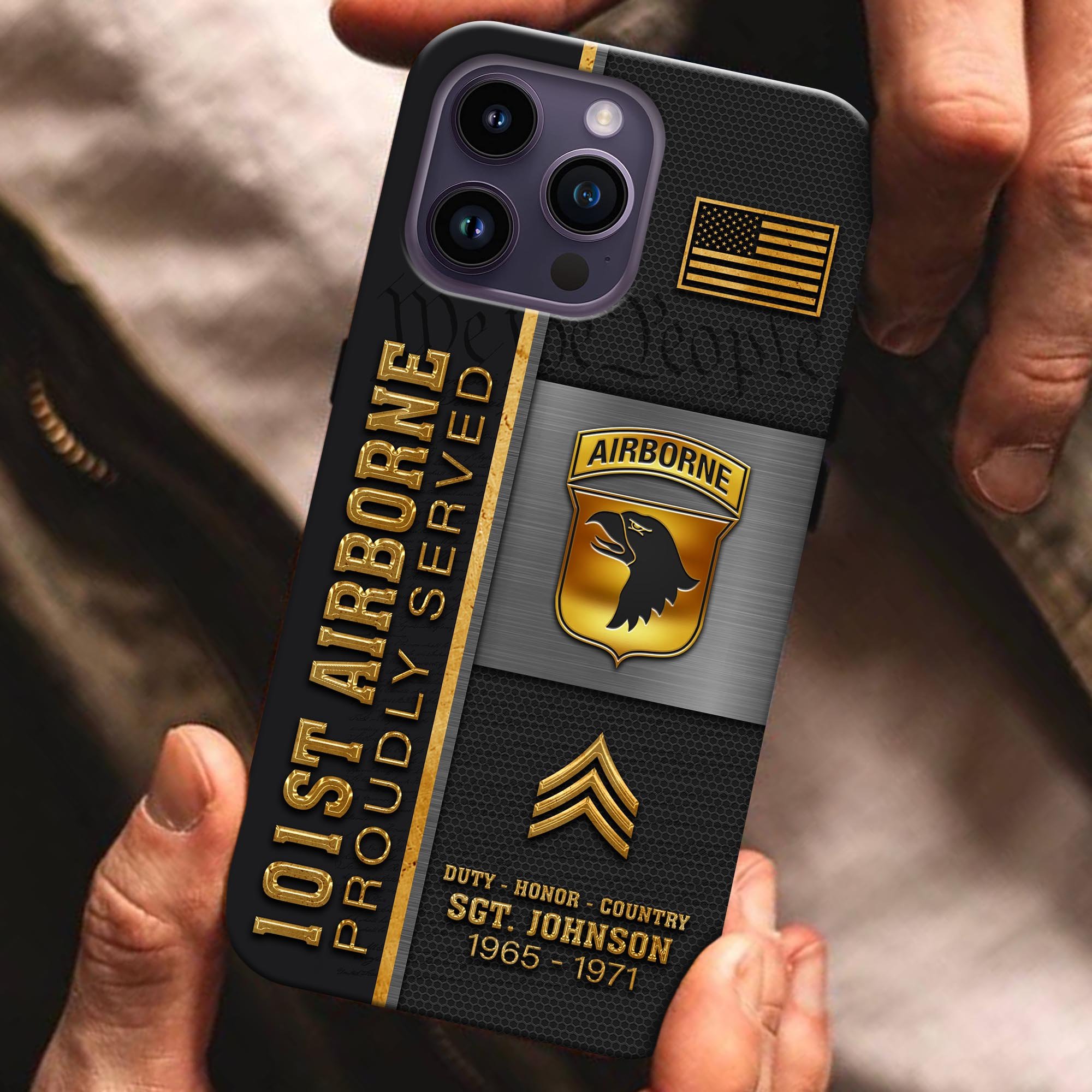 101st Airborne Division Phonecase Custom Name And Rank, Military Phonecase, Military Gifts ETRG-61432