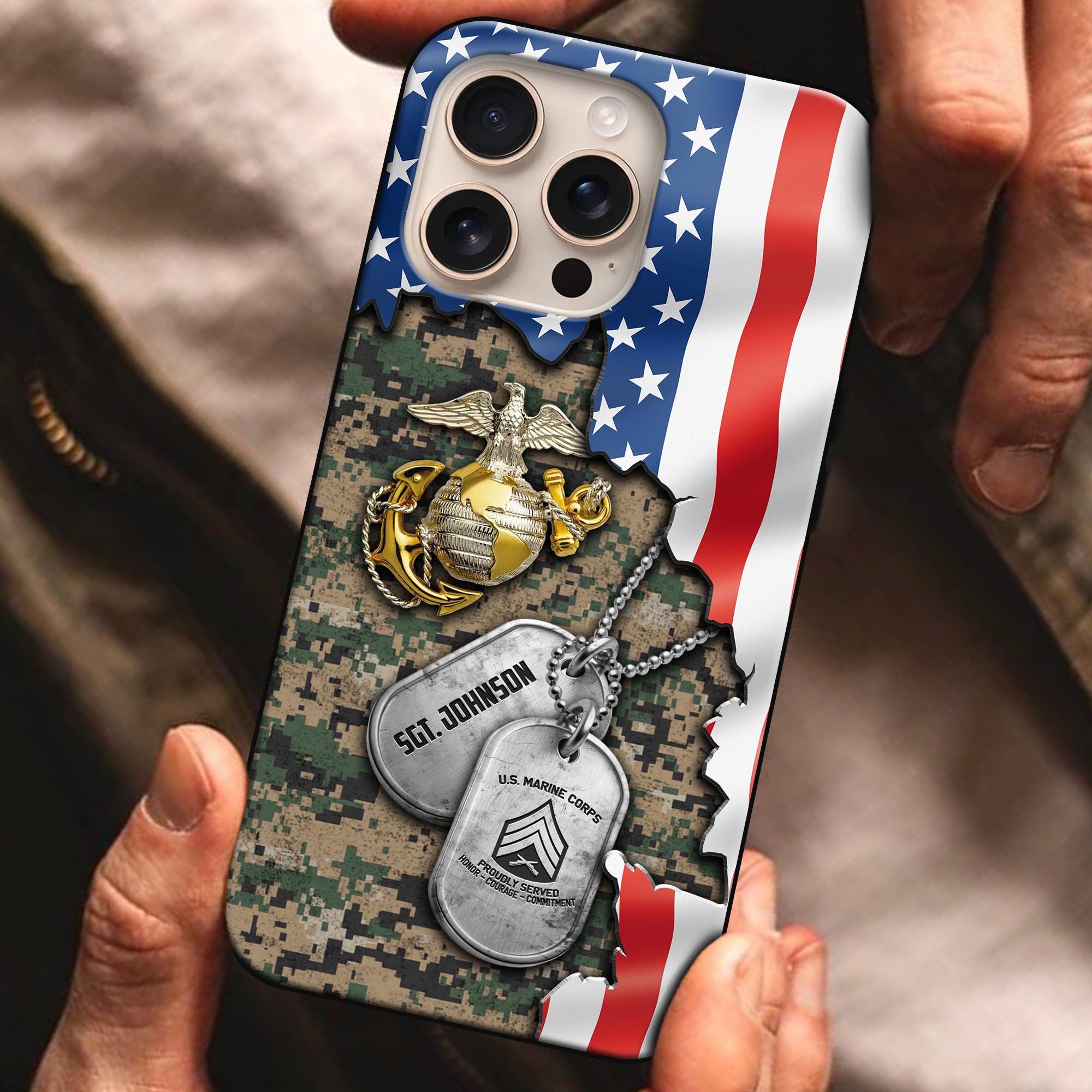 U.S. Marine Corps Glass Phonecase Custom Name And Rank, Phoncase For Military Soldiers, Military Gifts ETRG-61526