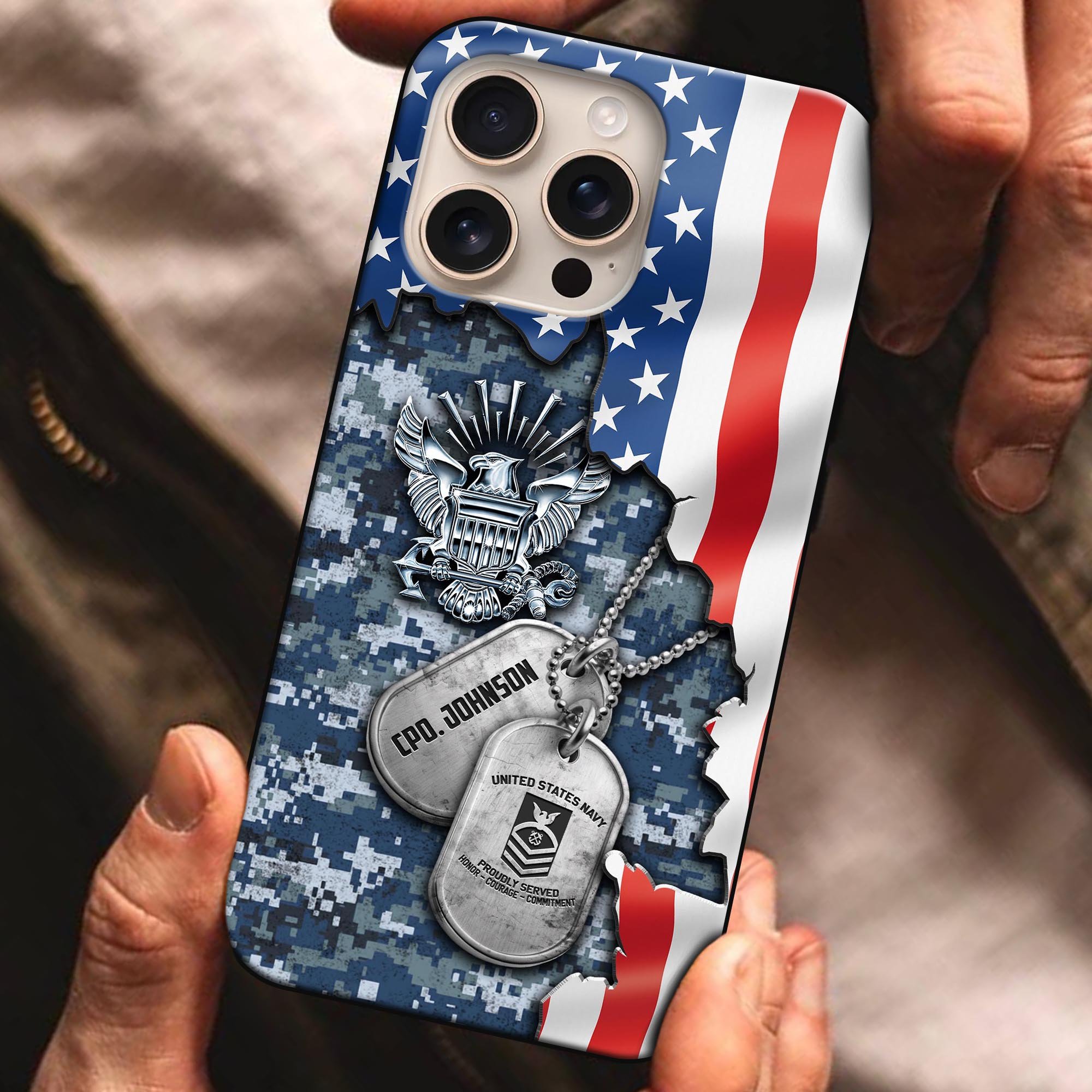 U.S. Navy Glass Phonecase Custom Name And Rank, Phoncase For Military Soldiers, Military Gifts ETRG-61526