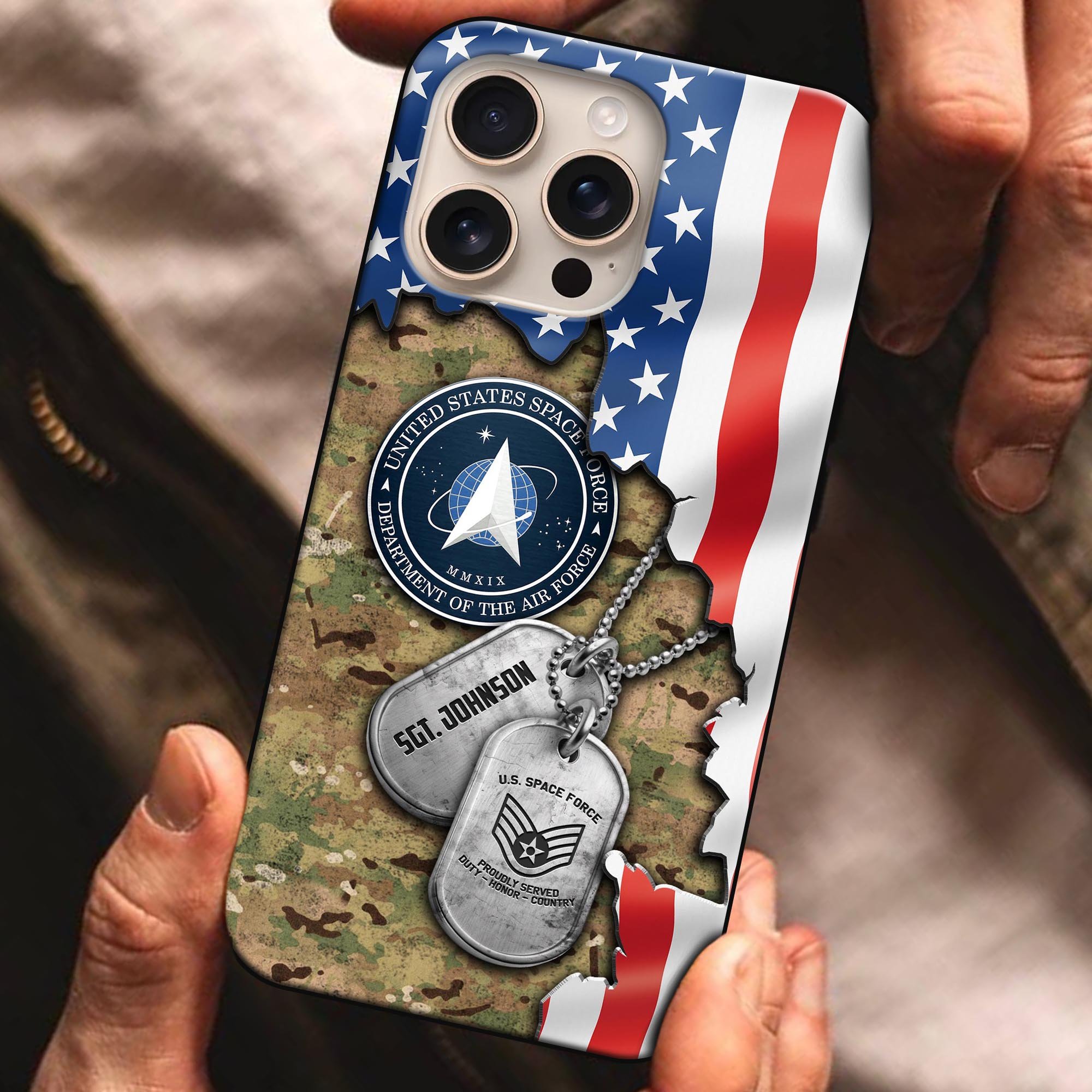 U.S. Space Force Glass Phonecase Custom Name And Rank, Phoncase For Military Soldiers, Military Gifts ETRG-61526