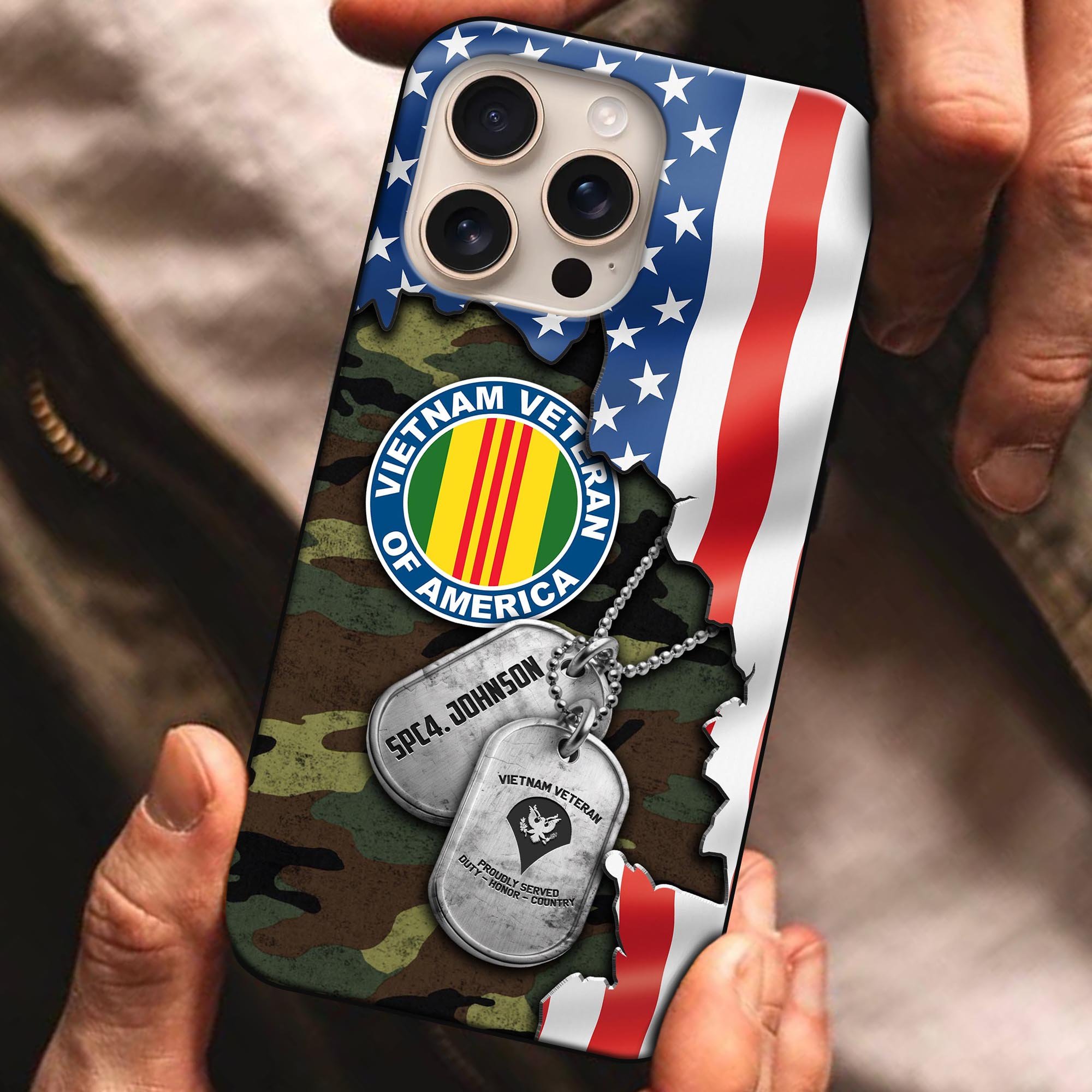 Vietnam Veteran Glass Phonecase Custom Name And Rank, Phoncase For Military Soldiers, Military Gifts ETRG-61526