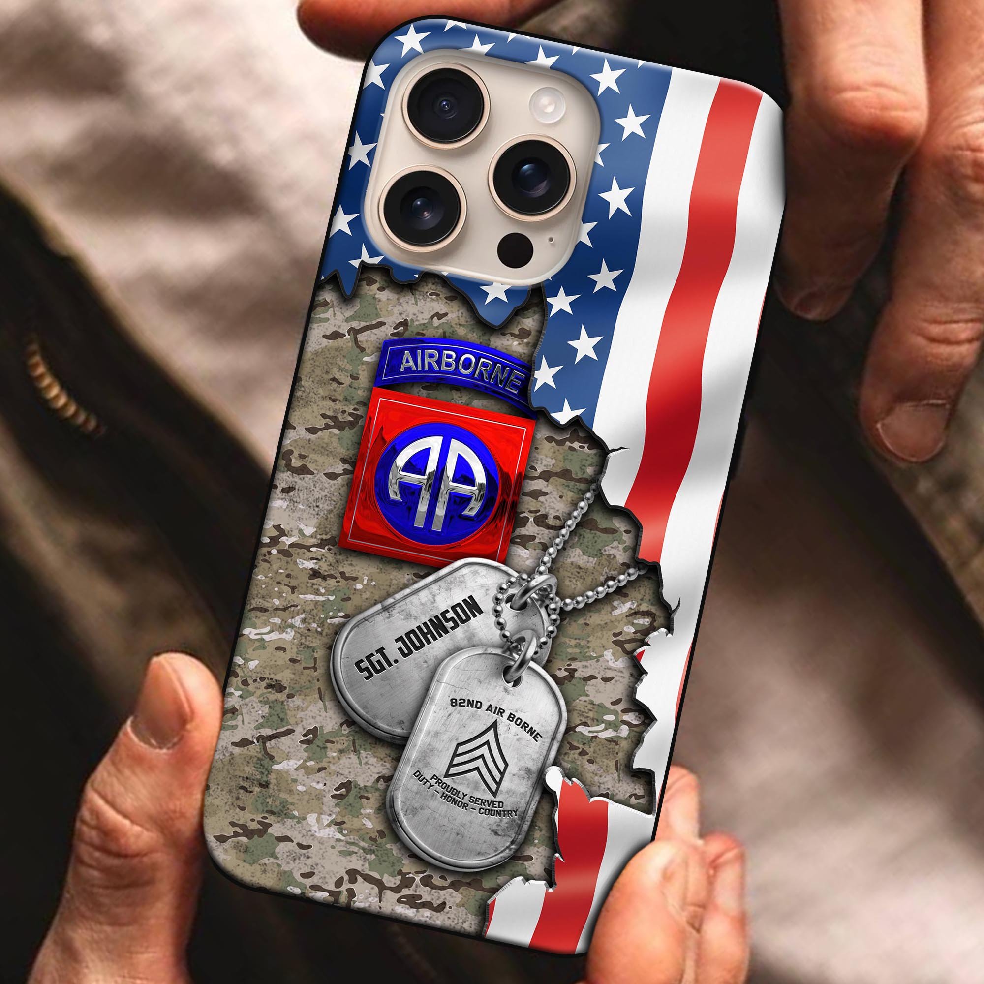 82nd Airborne Glass Phonecase Custom Name And Rank, Phoncase For Military Soldiers, Military Gifts ETRG-61526