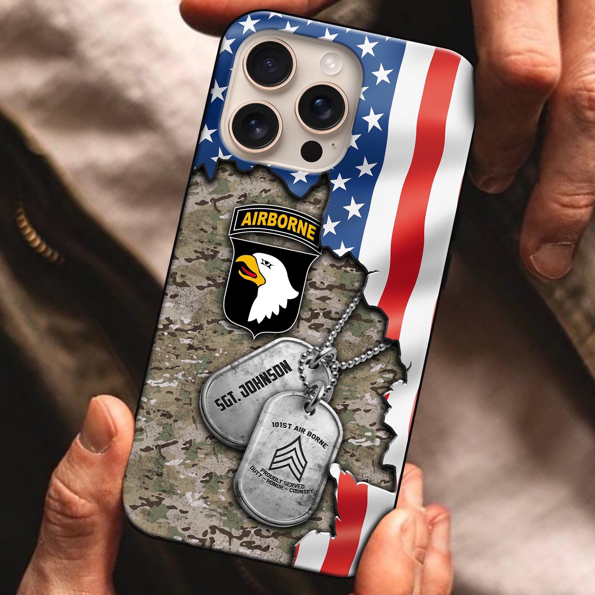 101st Airborne Division Glass Phonecase Custom Name And Rank, Phoncase For Military Soldiers, Military Gifts ETRG-61526