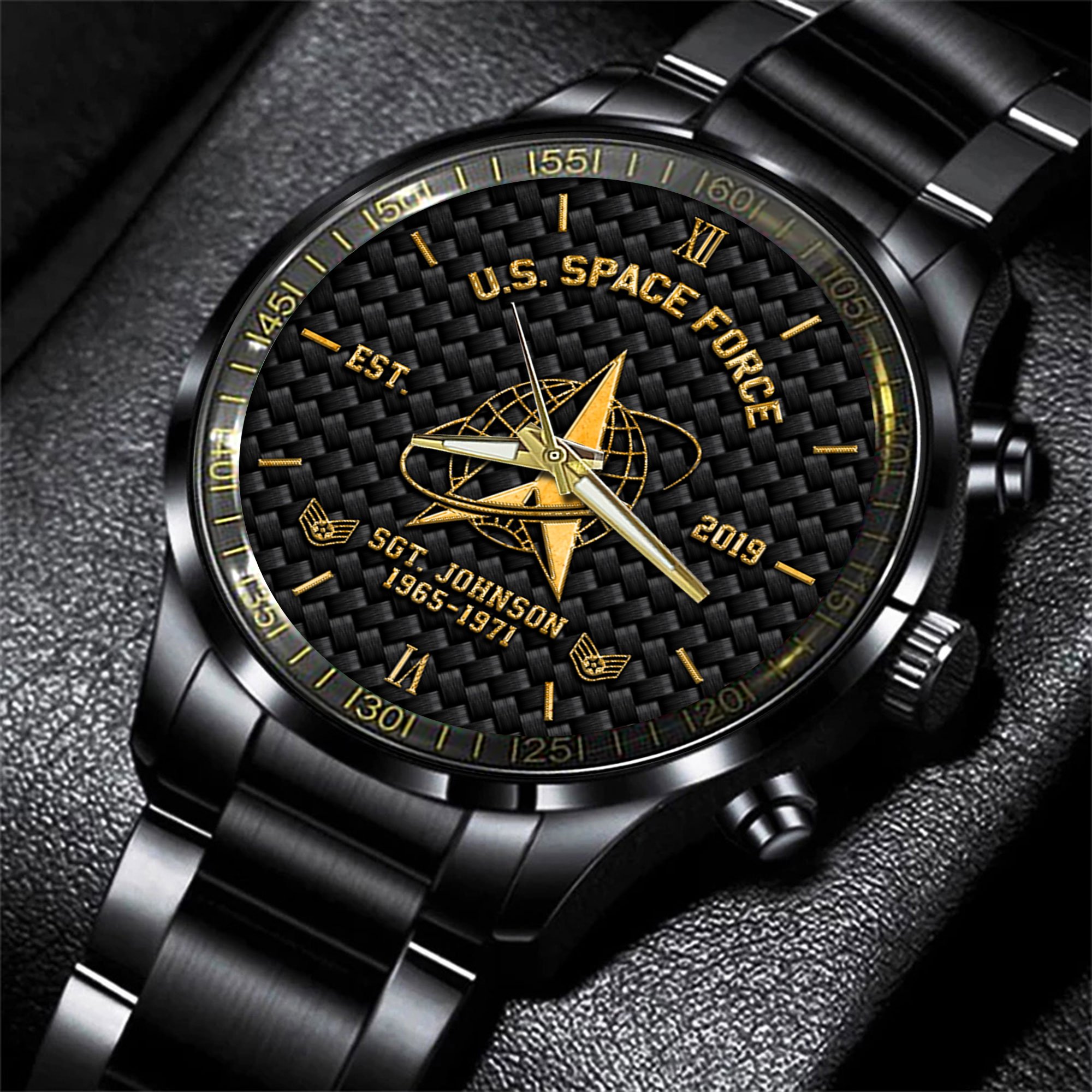 U.S. Space Force Black Fashion Watch 2024 Version Custom Your Name, Year And Rank, US Mlitary Watch, Gifts For Soldiers, Gifts For Dad EHIVM-57730