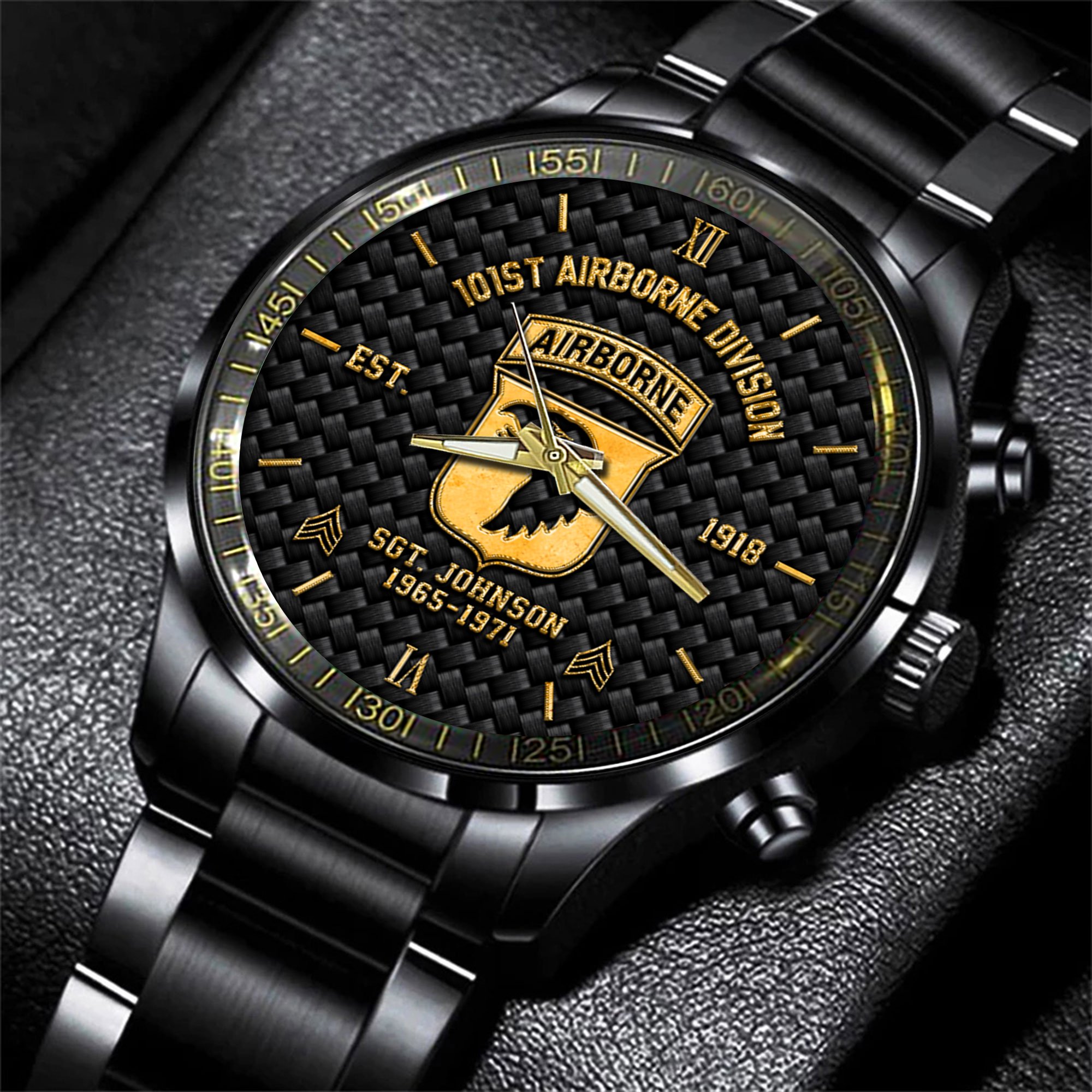 101st Airborne Division Black Fashion Watch 2024 Version Custom Your Name, Year And Rank, US Mlitary Watch, Gifts For Soldiers, Gifts For Dad EHIVM-57730