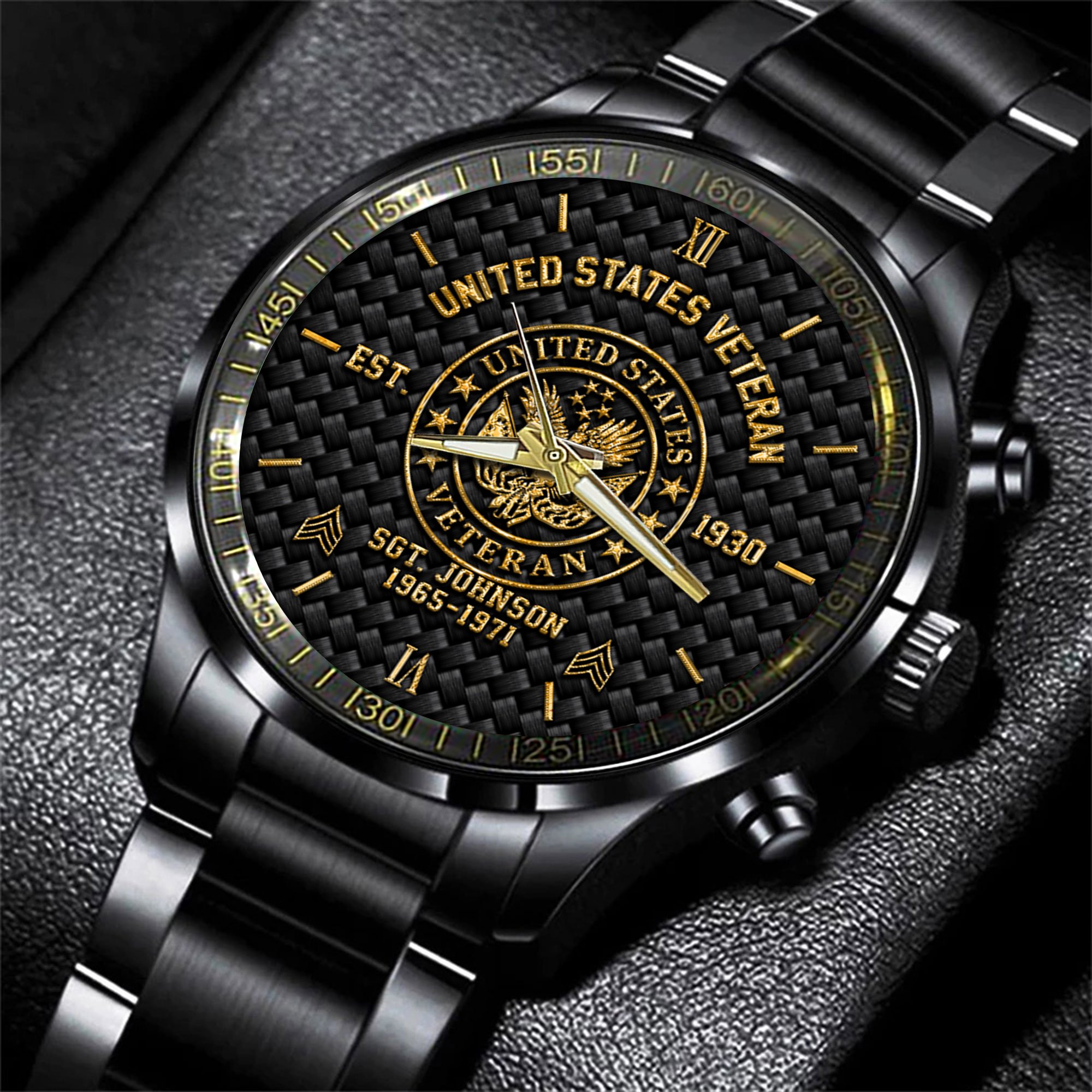 US Veteran Black Fashion Watch 2024 Version Custom Your Name, Year And Rank, US Mlitary Watch, Gifts For Soldiers, Gifts For Dad EHIVM-57730