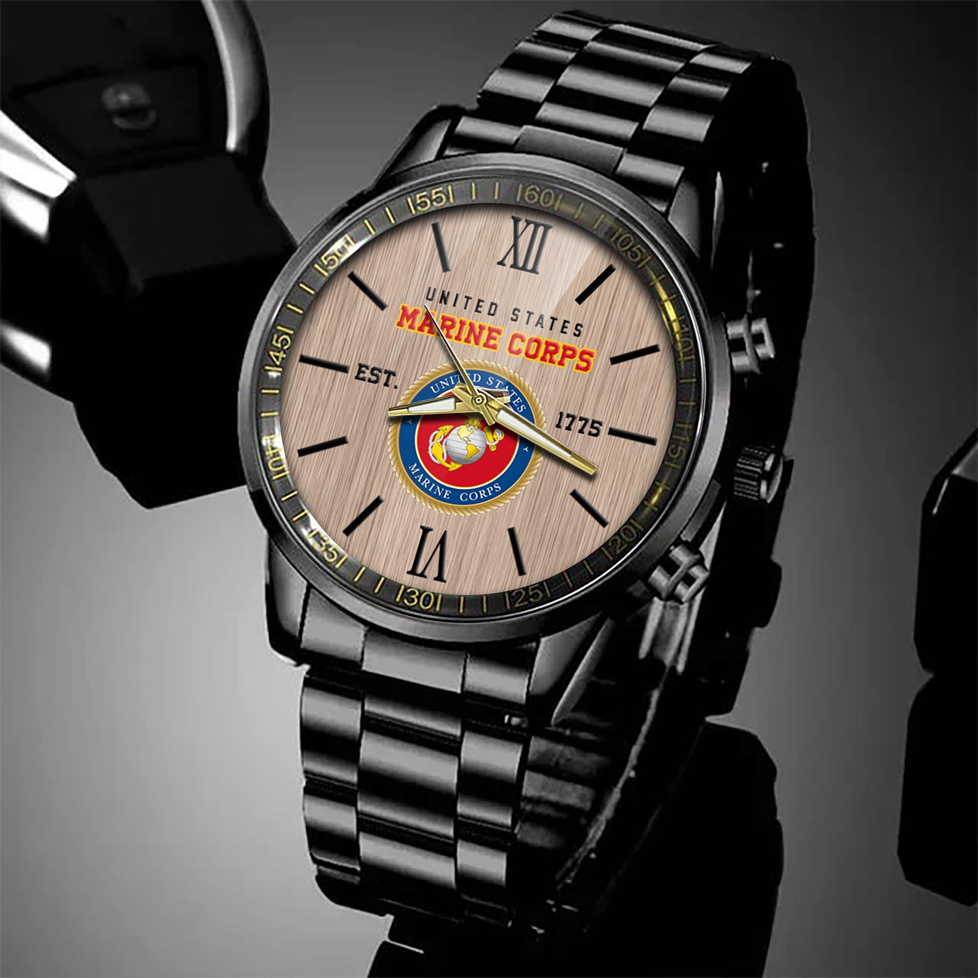 U.S. Marine Corps Black Fashion Watch 2024 Version, Military Veteran Watch, Dad Gifts, Military Gifts For Him ETRG-54300