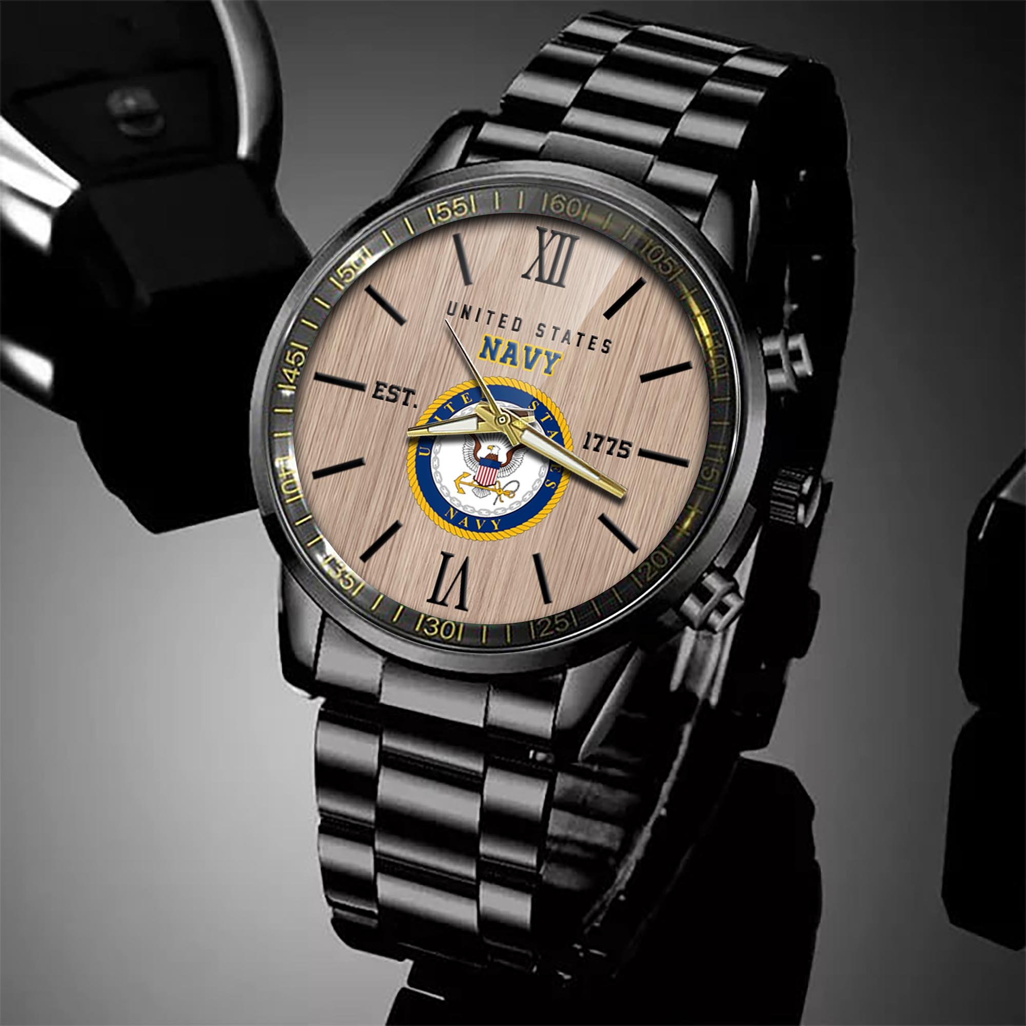 U.S. Navy Black Fashion Watch 2024 Version, Military Veteran Watch, Dad Gifts, Military Gifts For Him ETRG-54300