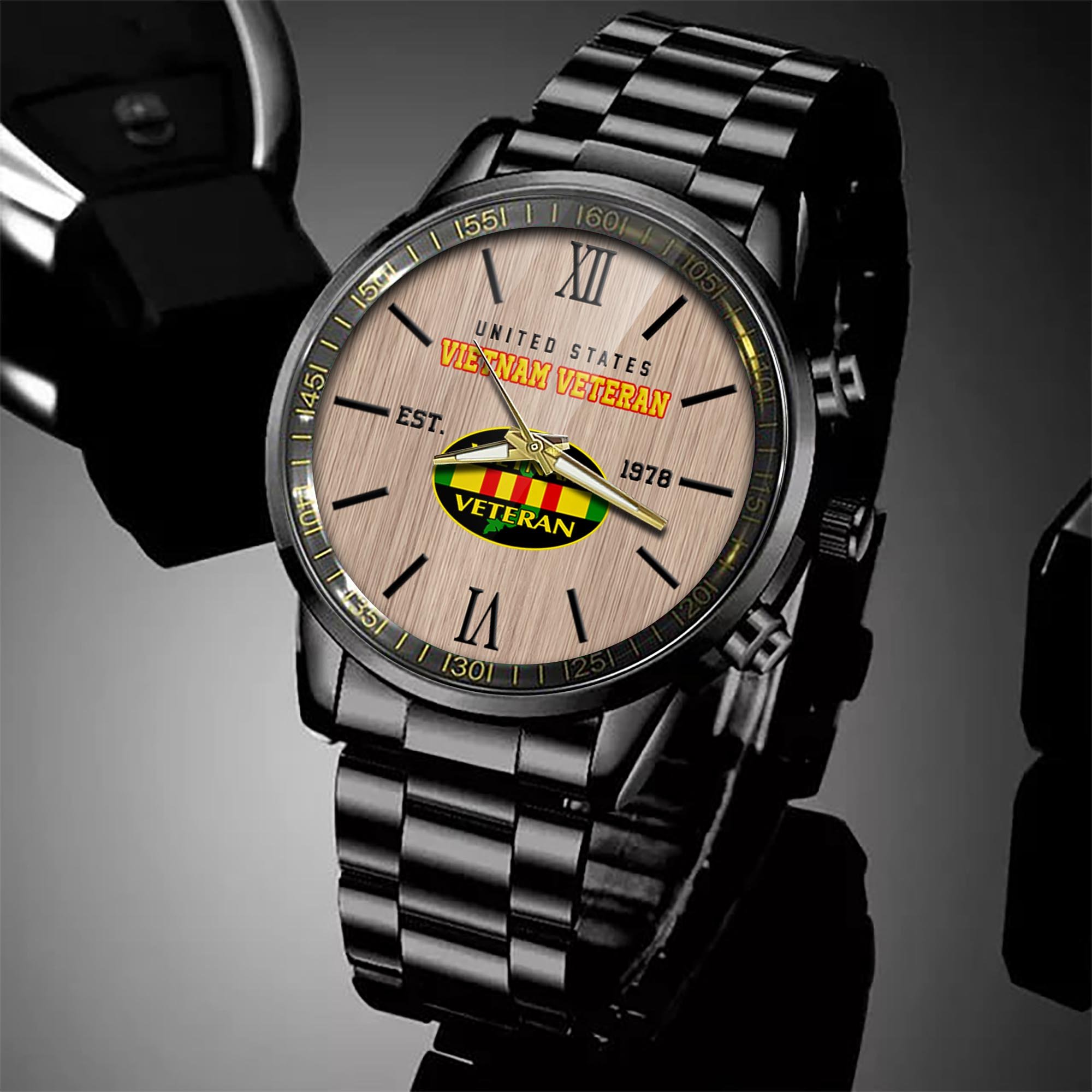 Vietnam Veteran Black Fashion Watch 2024 Version, Military Veteran Watch, Dad Gifts, Military Gifts For Him ETRG-54300