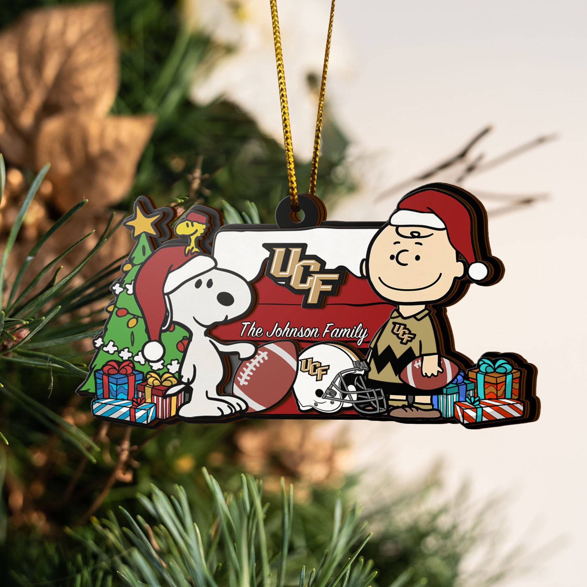 UCF Knights 3 Layered Piece Wooden Ornament 2024 Versions Custom Your Family Name, Snoopy And Charlie Brown Ornament, Gift For Sport Lovers, Sport Hanging Decorations EHIVM-52296