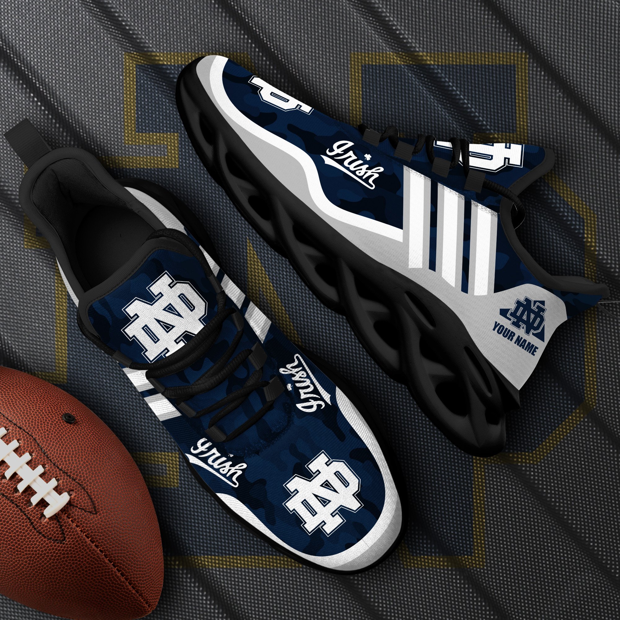 Notre Dame Fighting Irish Black Max Soul Shoes 2024 Versions, White Max Soul Shoes Custom Your Name, Sports Gift For Fan EHIVM-53466