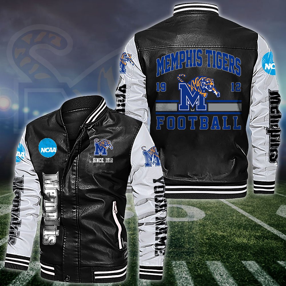 Memphis Tigers White 2D Leather Jacket 2024 Versions Personalized Your Name, Sport Leather Jacket, Gifts For Fan EHIVM-53560