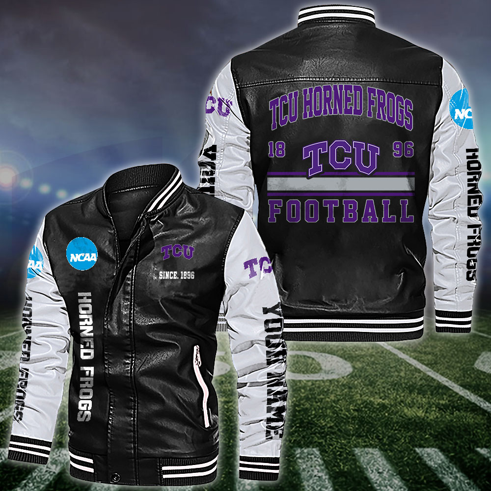 TCU Horned Frogs White 2D Leather Jacket 2024 Versions Personalized Your Name, Sport Leather Jacket, Gifts For Fan EHIVM-53560