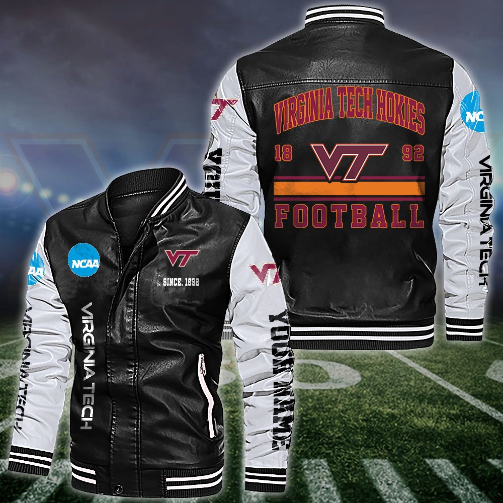 Virginia Tech Hokies White 2D Leather Jacket 2024 Versions Personalized Your Name, Sport Leather Jacket, Gifts For Fan EHIVM-53560