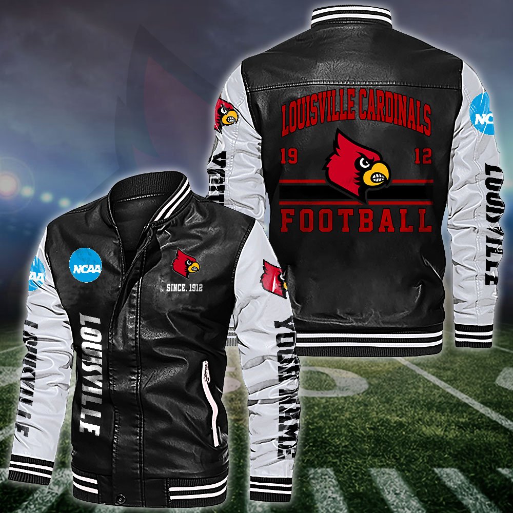 Louisville Cardinals White 2D Leather Jacket 2024 Versions Personalized Your Name, Sport Leather Jacket, Gifts For Fan EHIVM-53560