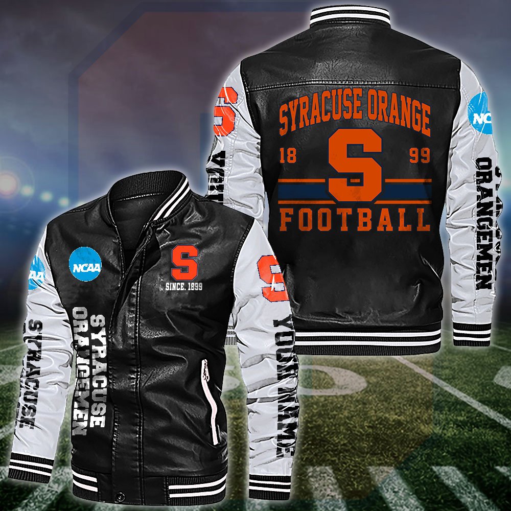 Syracuse Orange White 2D Leather Jacket 2024 Versions Personalized Your Name, Sport Leather Jacket, Gifts For Fan EHIVM-53560