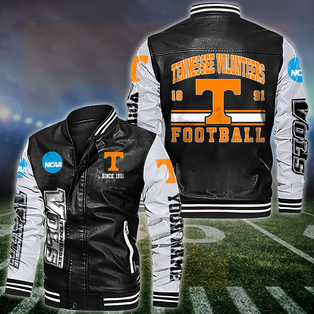 Tennessee Volunteers White 2D Leather Jacket 2024 Versions Personalized Your Name, Sport Leather Jacket, Gifts For Fan EHIVM-53560