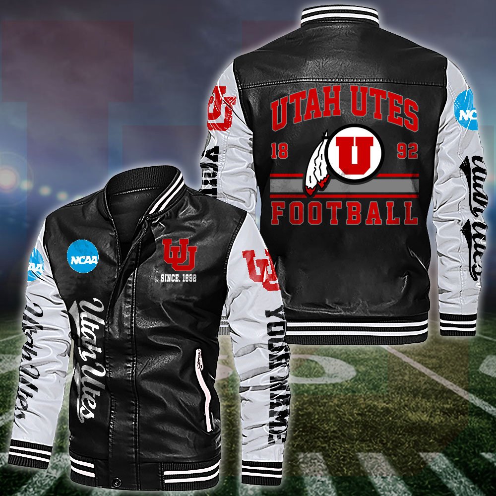 Utah Utes White 2D Leather Jacket 2024 Versions Personalized Your Name, Sport Leather Jacket, Gifts For Fan EHIVM-53560