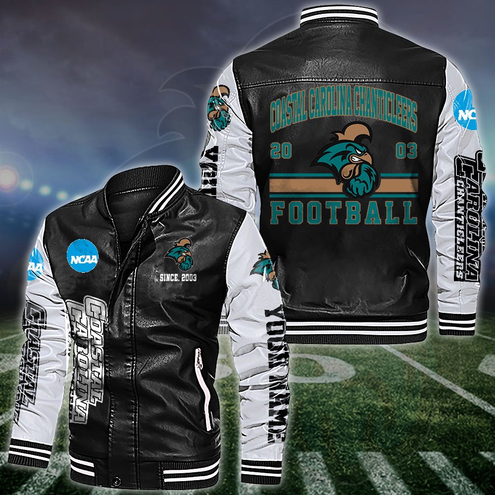 Coastal Carolina Chanticleers White 2D Leather Jacket 2024 Versions Personalized Your Name, Sport Leather Jacket, Gifts For Fan EHIVM-53560