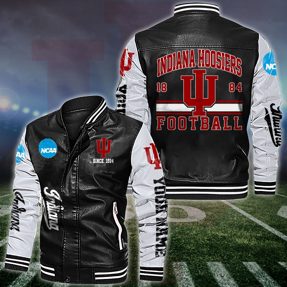 Indiana Hoosiers White 2D Leather Jacket 2024 Versions Personalized Your Name, Sport Leather Jacket, Gifts For Fan EHIVM-53560