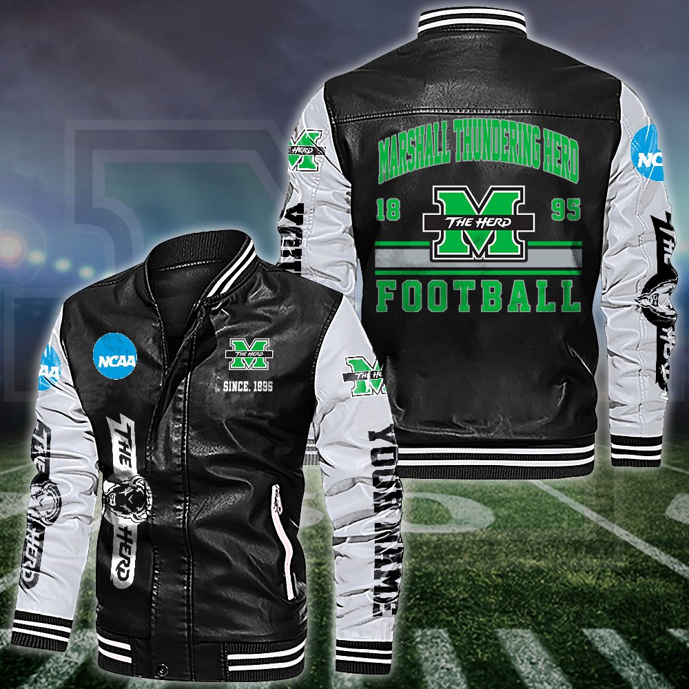 Marshall Thundering Herd White 2D Leather Jacket 2024 Versions Personalized Your Name, Sport Leather Jacket, Gifts For Fan EHIVM-53560