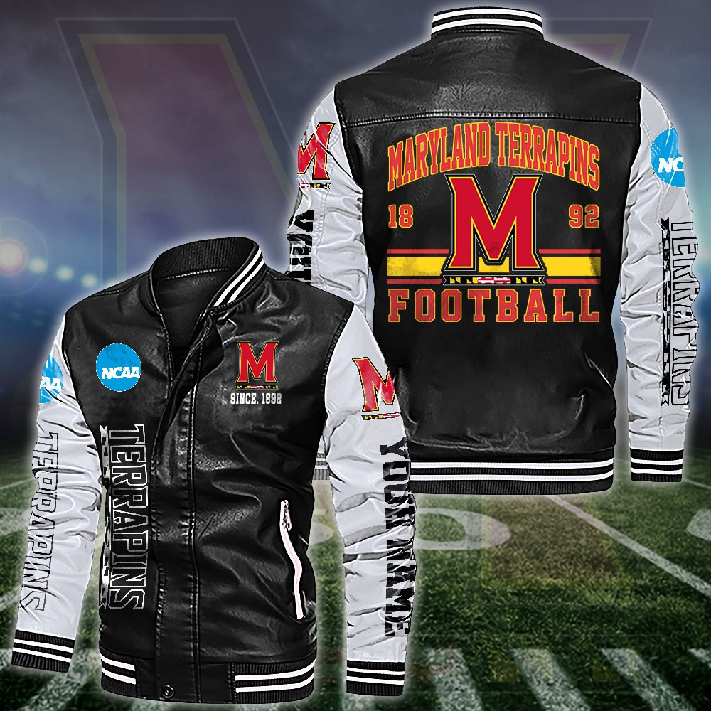 Maryland Terrapins White 2D Leather Jacket 2024 Versions Personalized Your Name, Sport Leather Jacket, Gifts For Fan EHIVM-53560