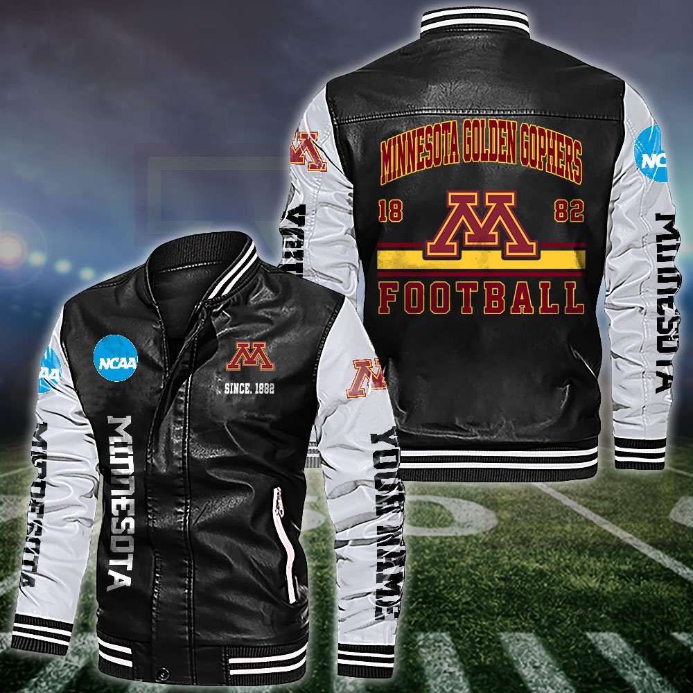 Minnesota Golden Gophers White 2D Leather Jacket 2024 Versions Personalized Your Name, Sport Leather Jacket, Gifts For Fan EHIVM-53560