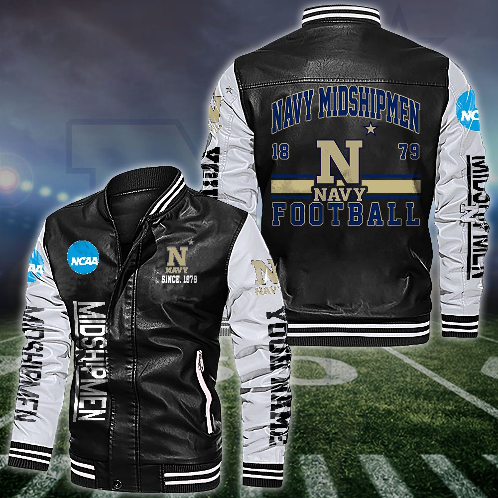 Navy Midshipmen White 2D Leather Jacket 2024 Versions Personalized Your Name, Sport Leather Jacket, Gifts For Fan EHIVM-53560