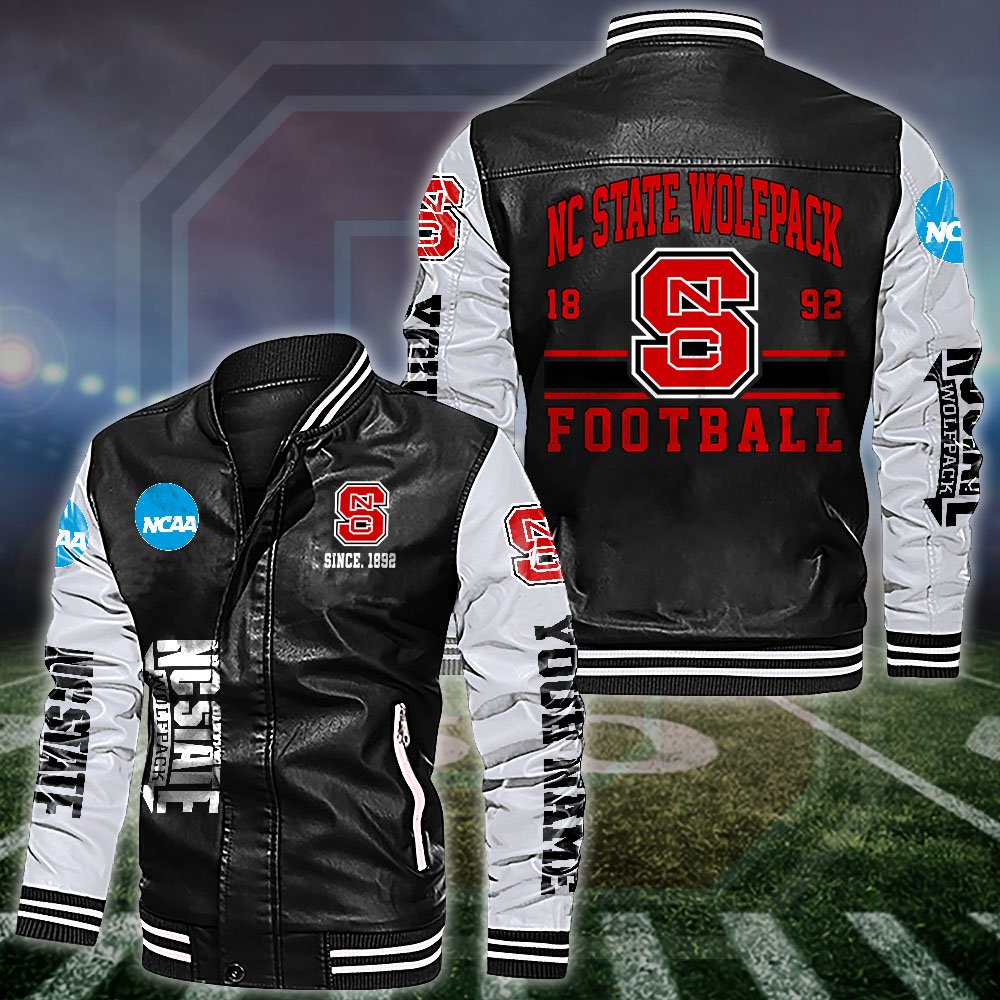 NC State Wolfpack White 2D Leather Jacket 2024 Versions Personalized Your Name, Sport Leather Jacket, Gifts For Fan EHIVM-53560