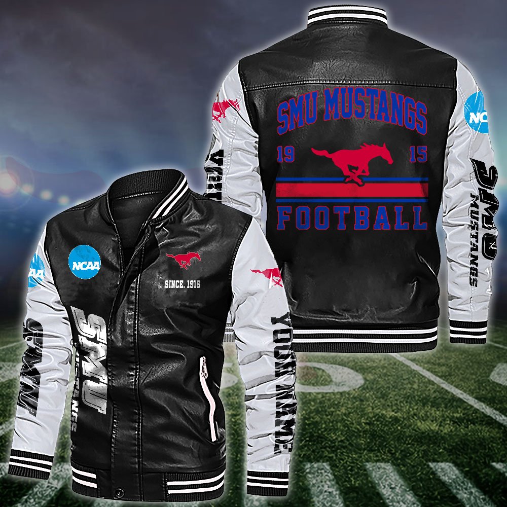 SMU Mustangs White 2D Leather Jacket 2024 Versions Personalized Your Name, Sport Leather Jacket, Gifts For Fan EHIVM-53560