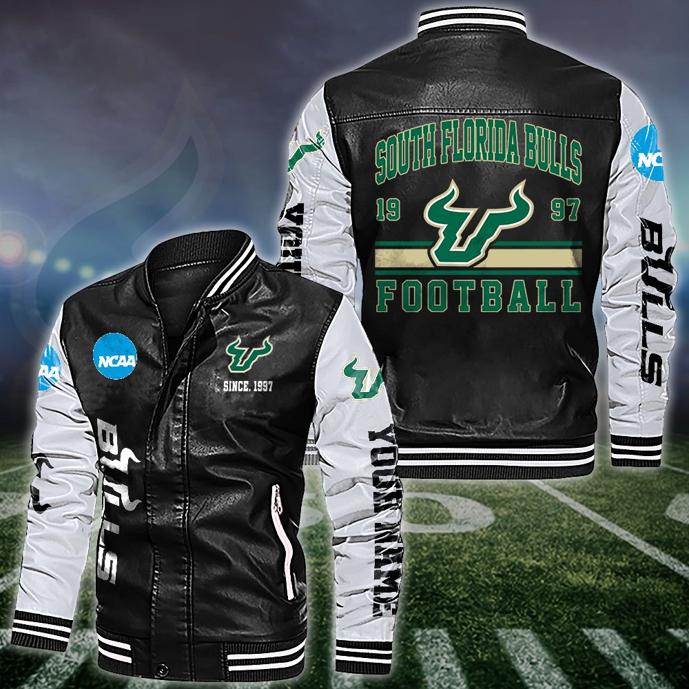 South Florida Bulls White 2D Leather Jacket 2024 Versions Personalized Your Name, Sport Leather Jacket, Gifts For Fan EHIVM-53560