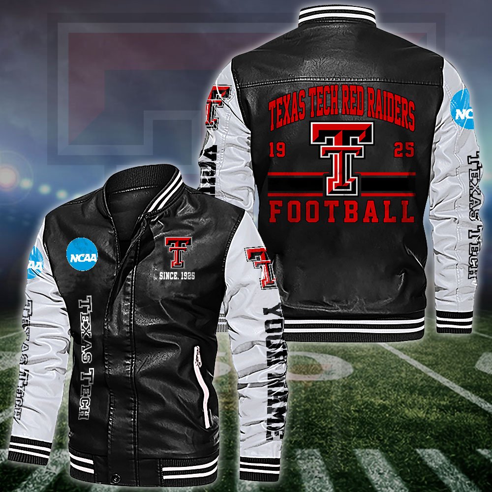 Texas Tech Red Raiders White 2D Leather Jacket 2024 Versions Personalized Your Name, Sport Leather Jacket, Gifts For Fan EHIVM-53560