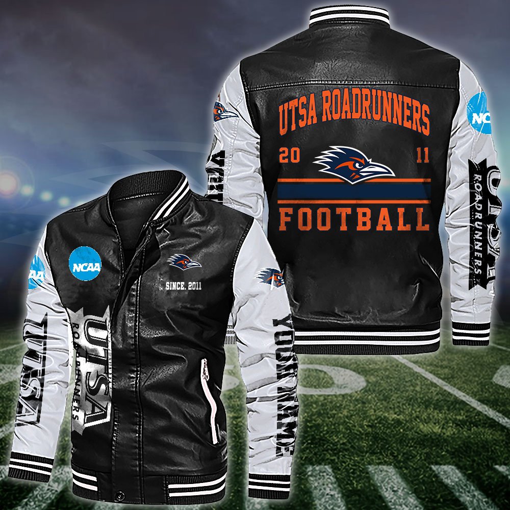 UTSA Roadrunners White 2D Leather Jacket 2024 Versions Personalized Your Name, Sport Leather Jacket, Gifts For Fan EHIVM-53560