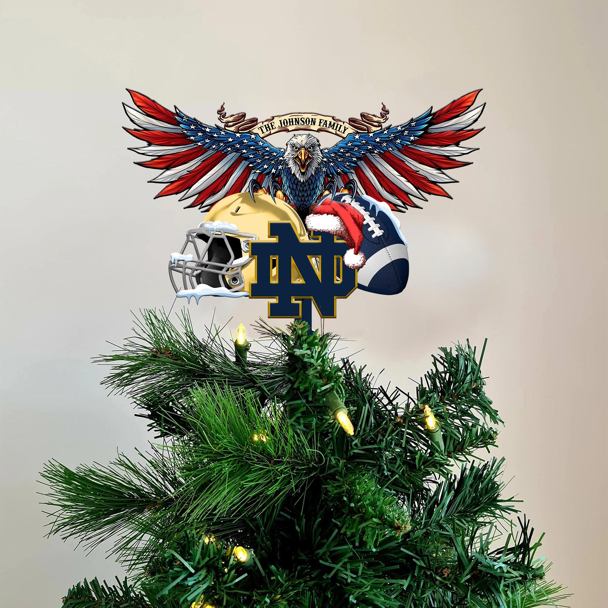 Notre Dame Fighting Irish Tree Topper 2024 Versions Custom Your Family Name, Sport Team Tree Topper, Sport Decorations, Christmas Gifts EHIVM-53652