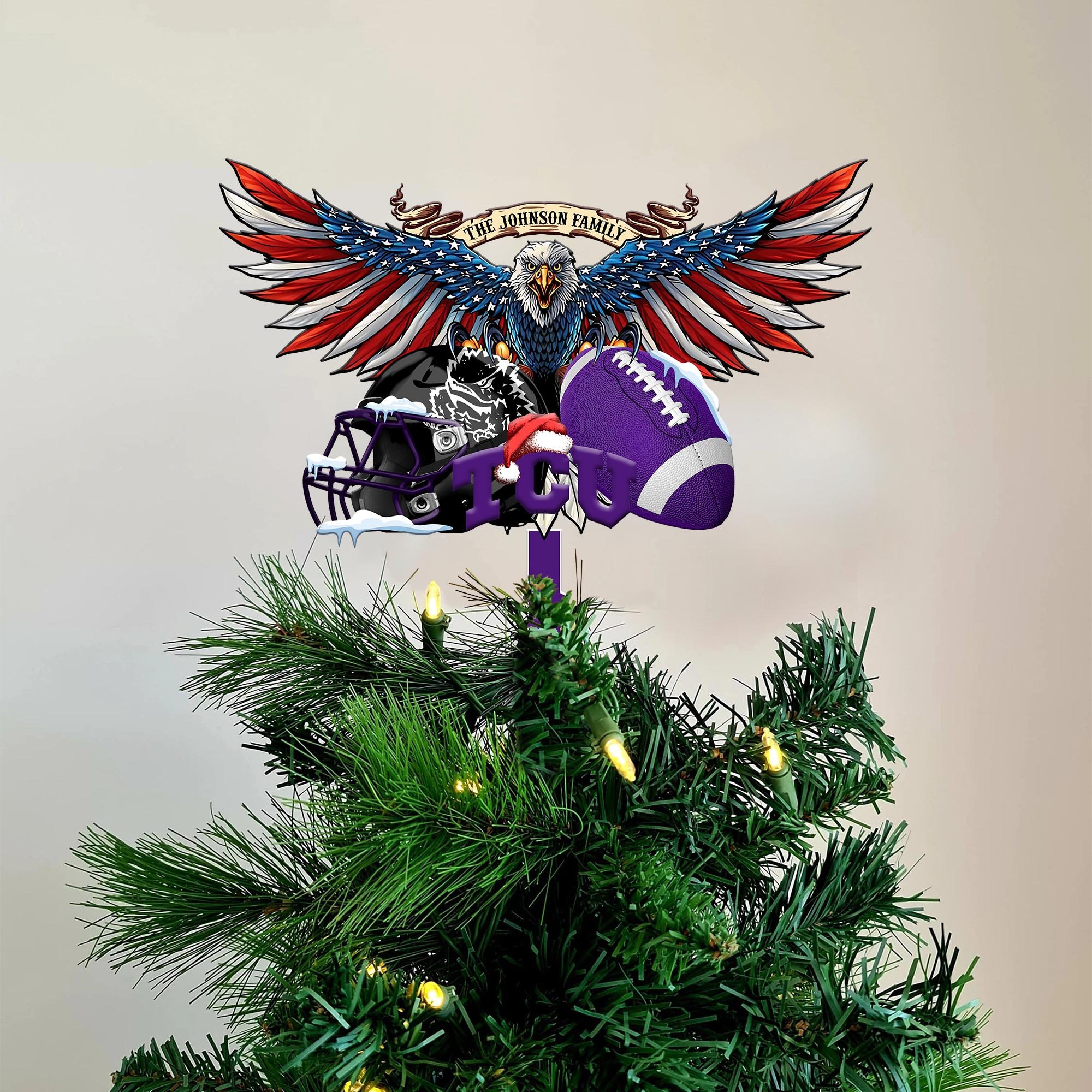 TCU Horned Frogs Tree Topper 2024 Versions Custom Your Family Name, Sport Team Tree Topper, Sport Decorations, Christmas Gifts EHIVM-53652