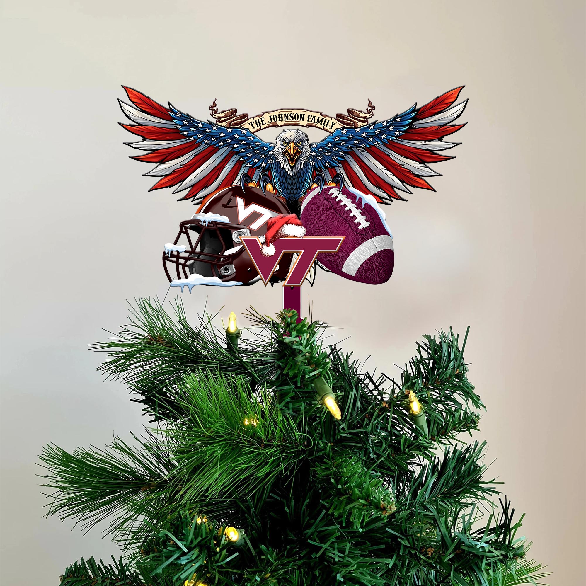 Virginia Tech Hokies Tree Topper 2024 Versions Custom Your Family Name, Sport Team Tree Topper, Sport Decorations, Christmas Gifts EHIVM-53652