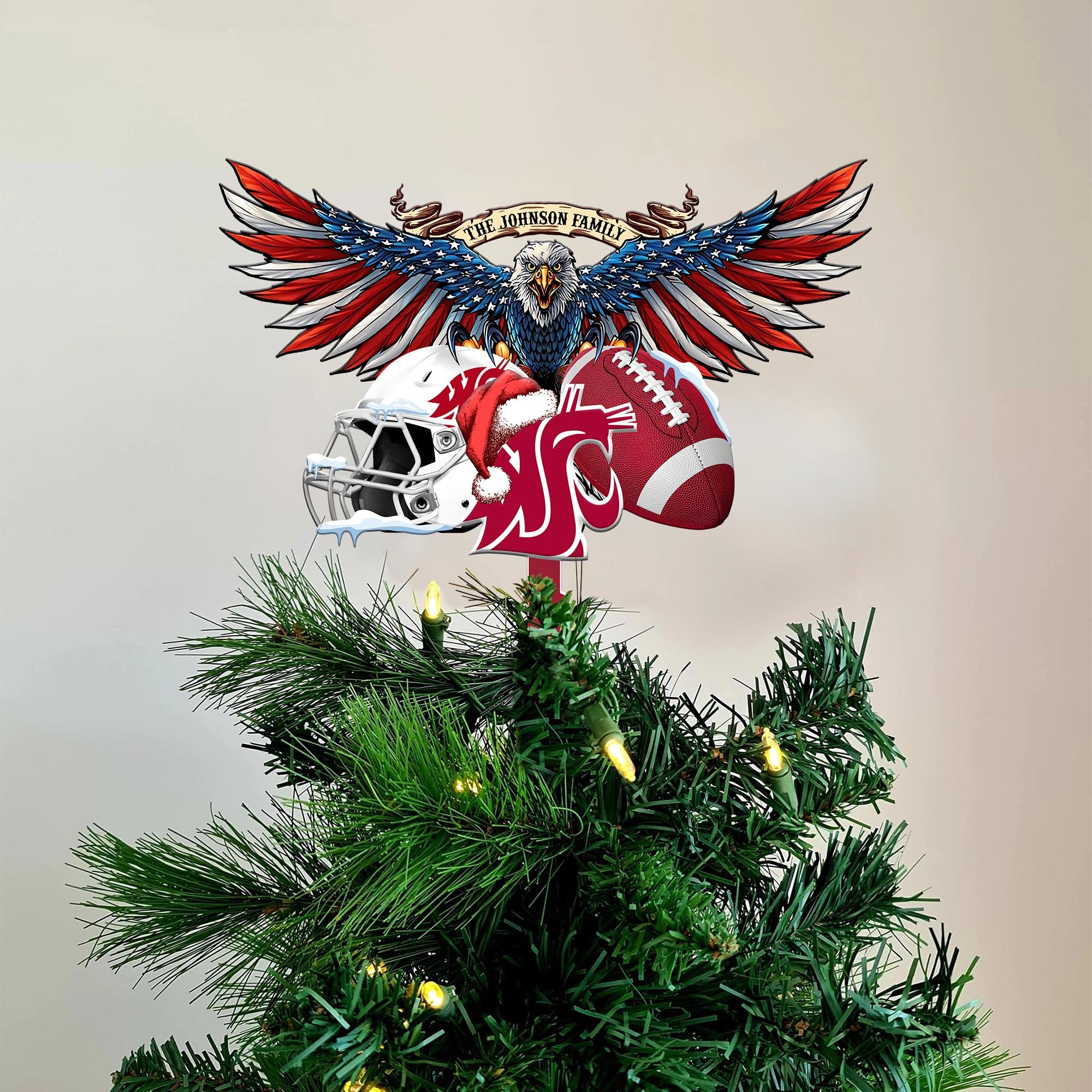 Washington State Cougars Tree Topper 2024 Versions Custom Your Family Name, Sport Team Tree Topper, Sport Decorations, Christmas Gifts EHIVM-53652