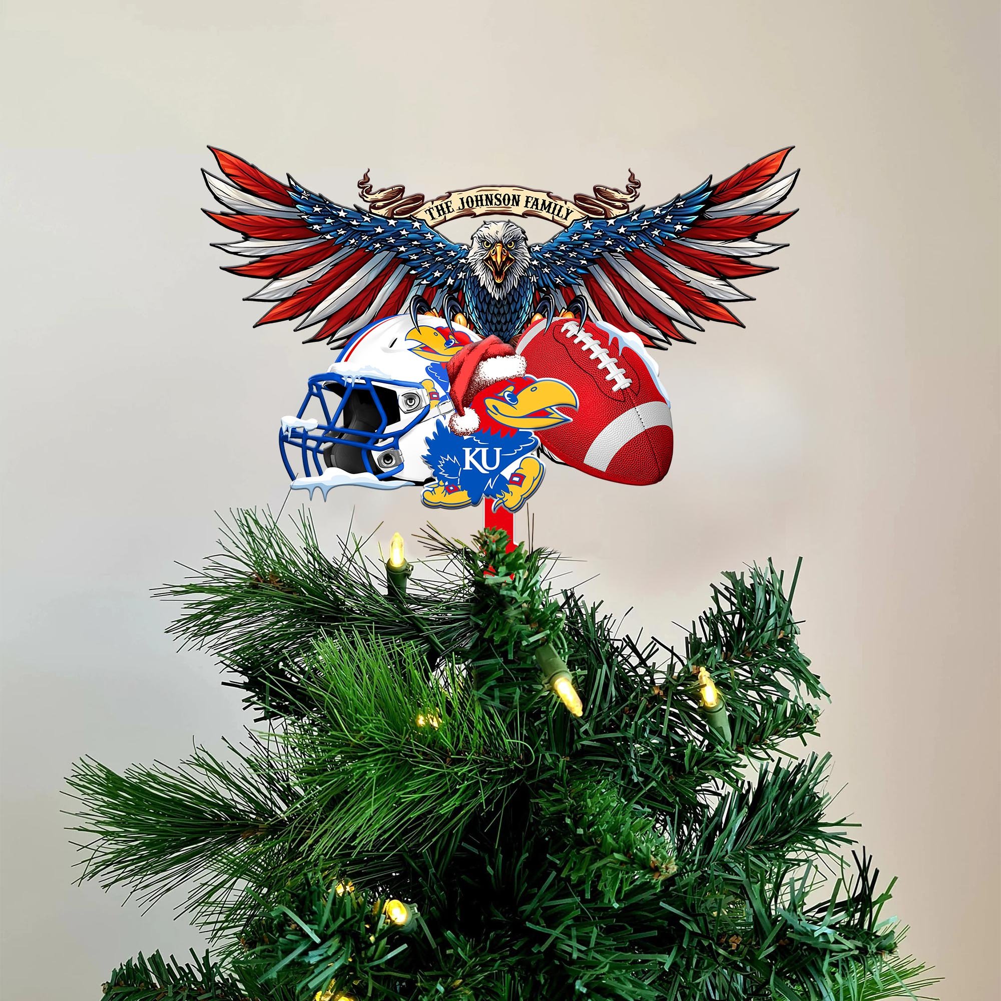 Kansas Jayhawks Tree Topper 2024 Versions Custom Your Family Name, Sport Team Tree Topper, Sport Decorations, Christmas Gifts EHIVM-53652