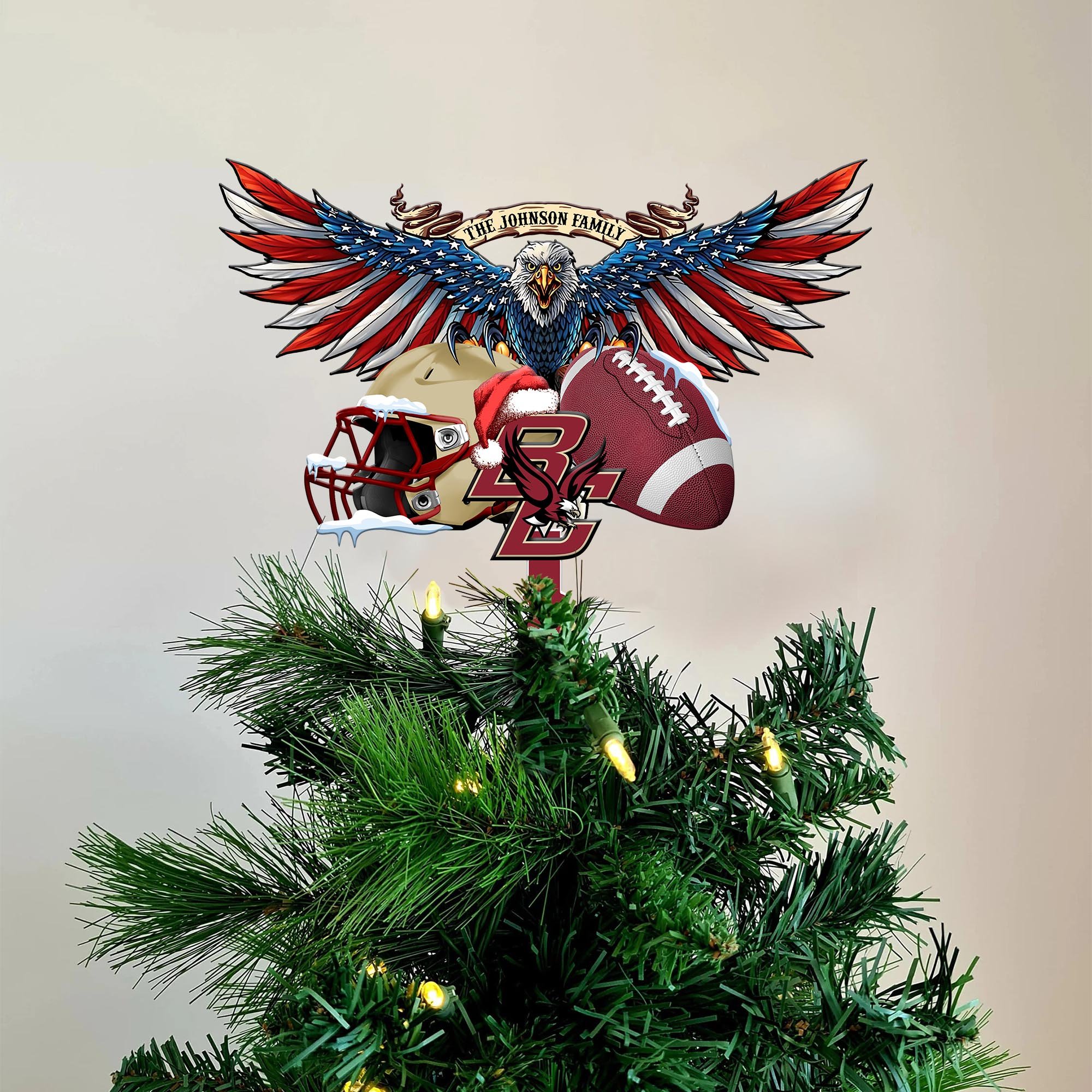 Boston College Eagles Tree Topper 2024 Versions Custom Your Family Name, Sport Team Tree Topper, Sport Decorations, Christmas Gifts EHIVM-53652