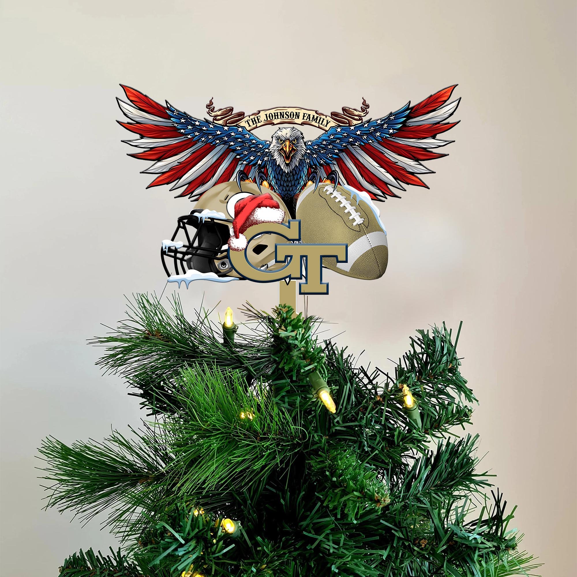 Georgia Tech Yellow Jackets Tree Topper 2024 Versions Custom Your Family Name, Sport Team Tree Topper, Sport Decorations, Christmas Gifts EHIVM-53652