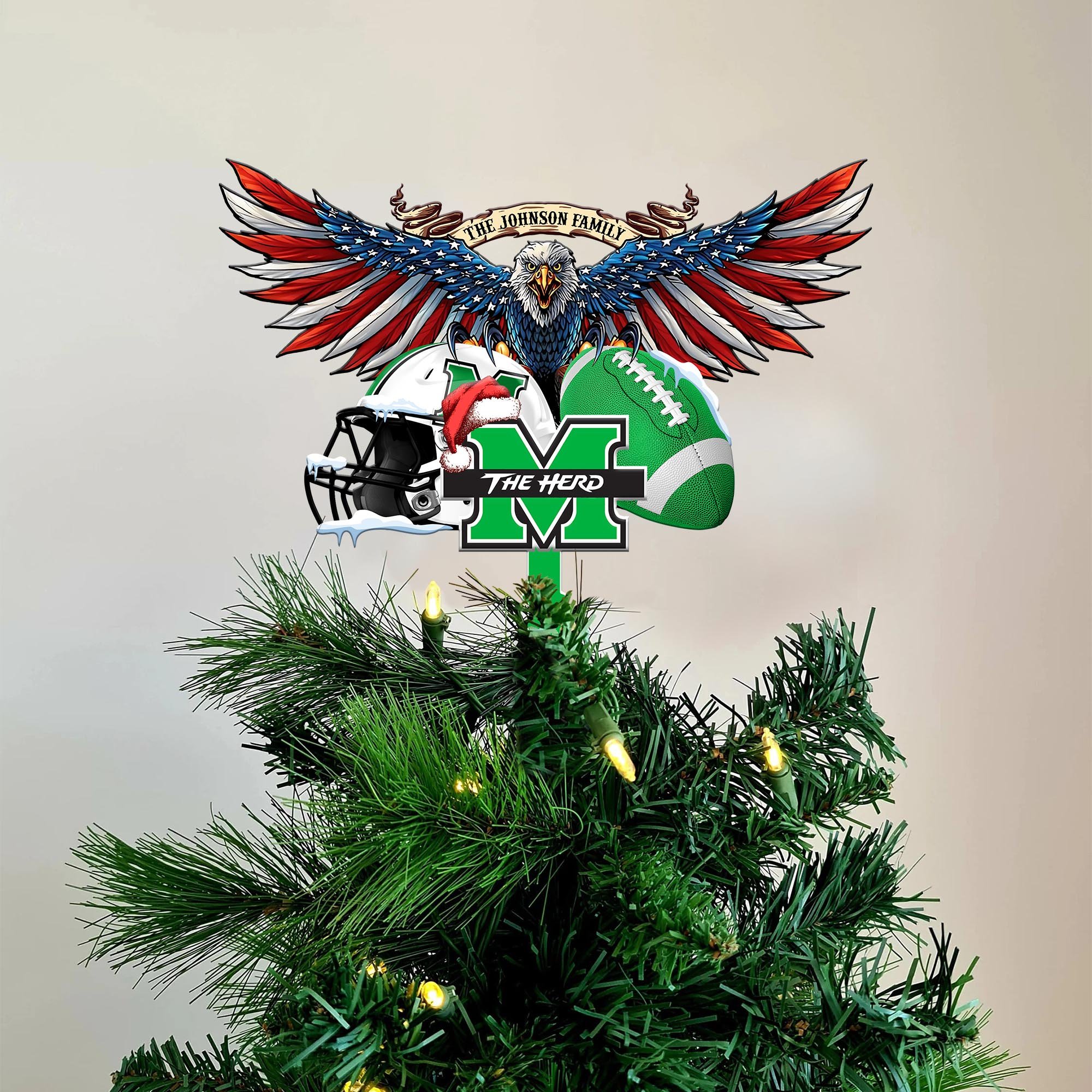 Marshall Thundering Herd Tree Topper 2024 Versions Custom Your Family Name, Sport Team Tree Topper, Sport Decorations, Christmas Gifts EHIVM-53652