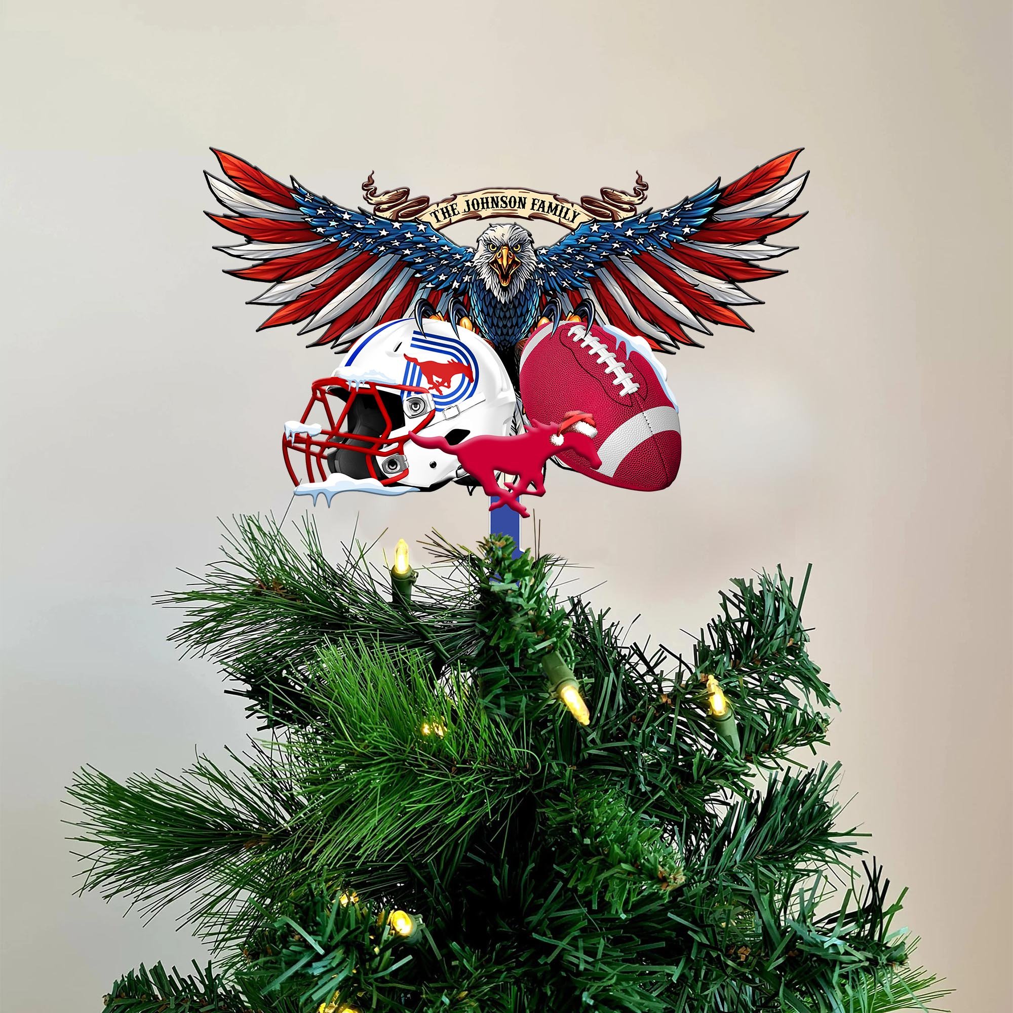 SMU Mustangs Tree Topper 2024 Versions Custom Your Family Name, Sport Team Tree Topper, Sport Decorations, Christmas Gifts EHIVM-53652